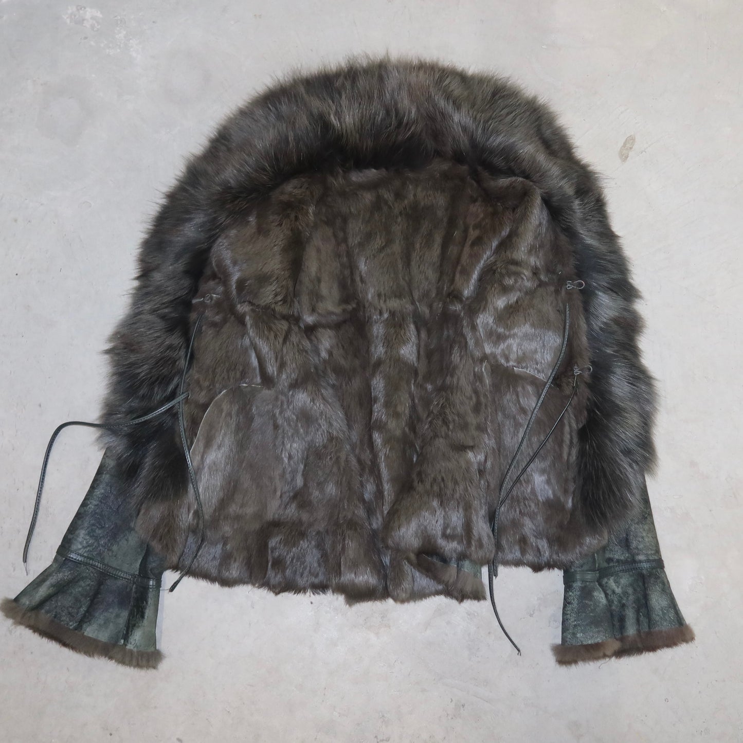 Vintage Green Fur and Leather Jacket