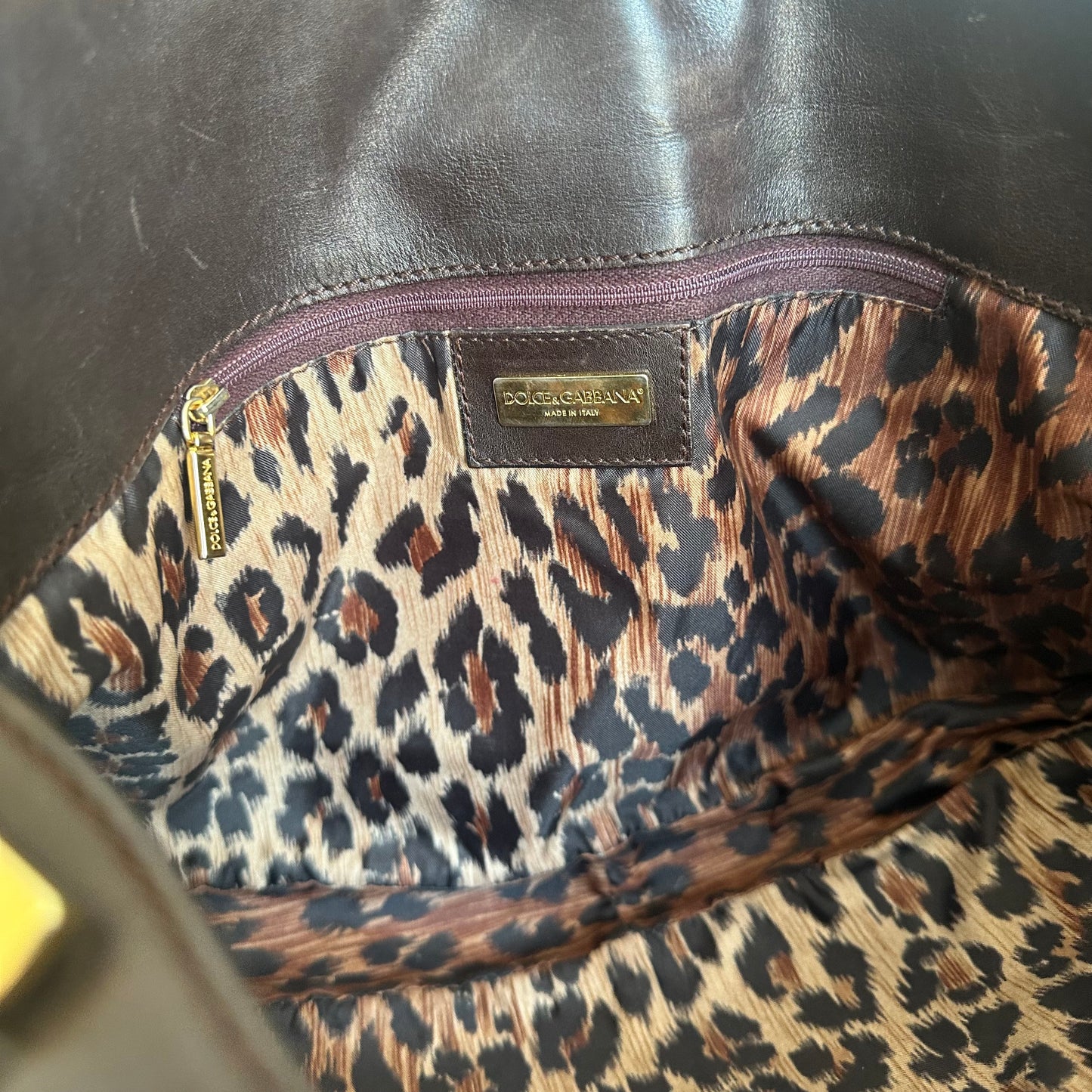Dolce & Gabbana Brown Leather Slouchy Bag with Gold Hardware
