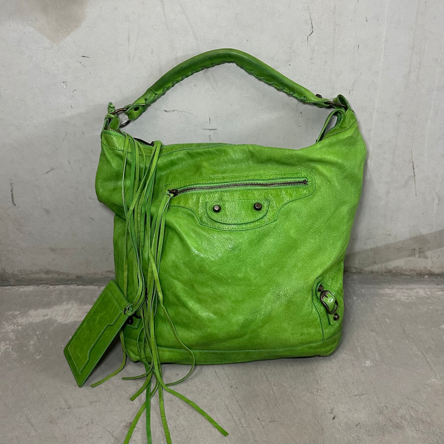 Balenciaga Rare Apple Green 'Day Editor' Motorcycle Bag