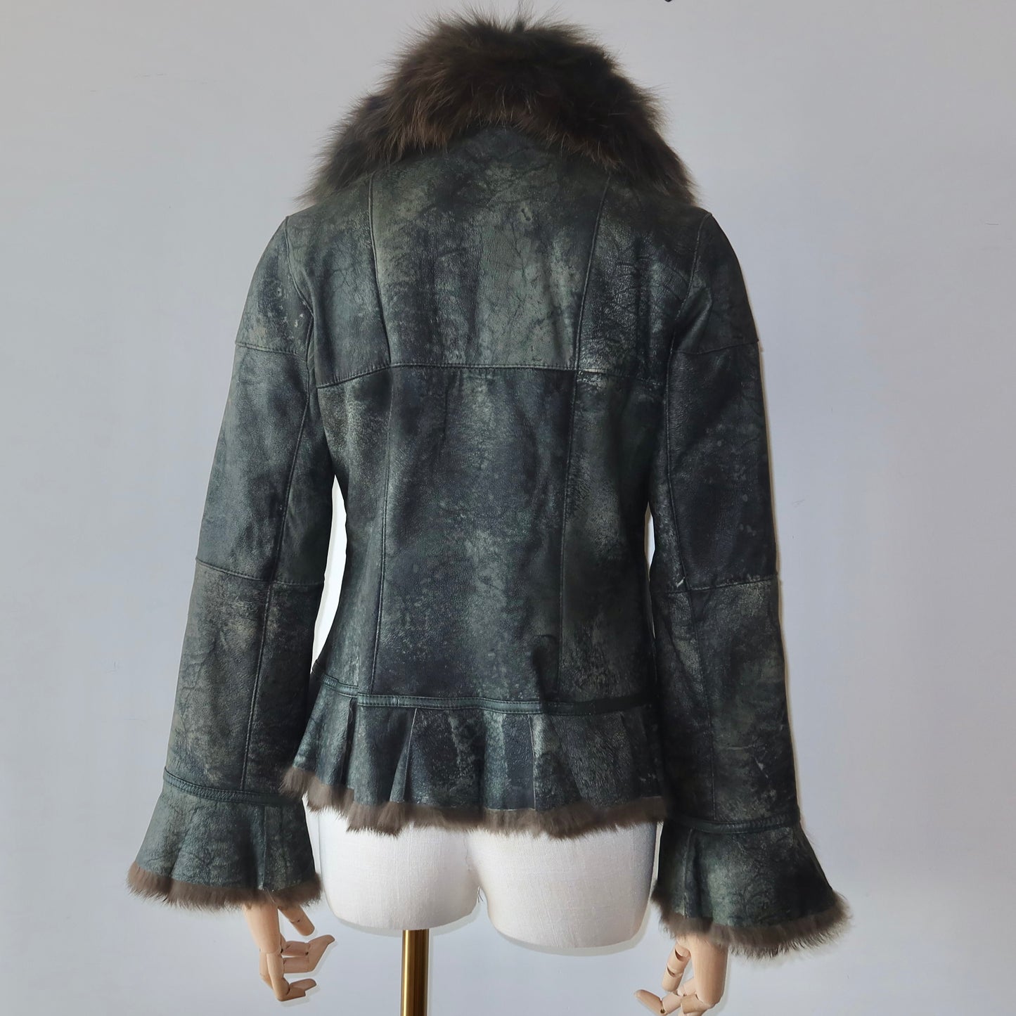 Vintage Green Fur and Leather Jacket