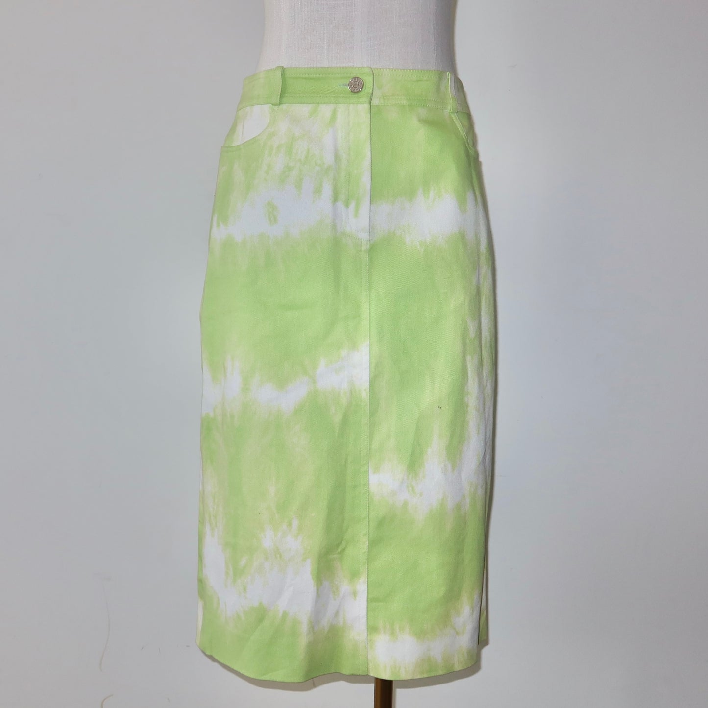 Celine SS2000 Green Tie Dye Denim Skirt