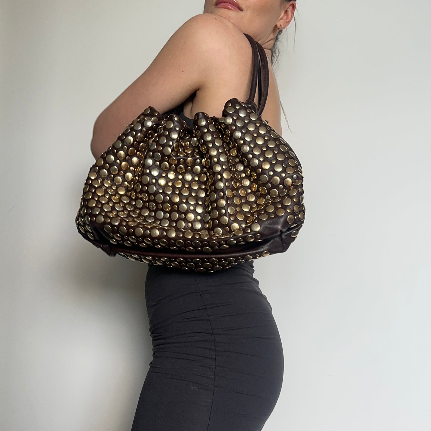 Sonia Rykiel Large Brown Leather Domino Bag