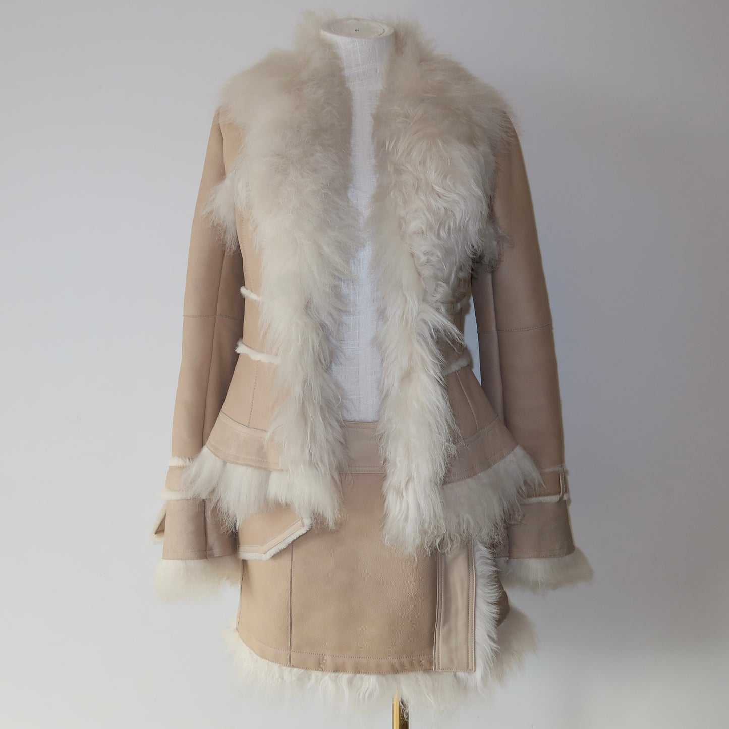 Burberry Shearling Coat and Skirt Set