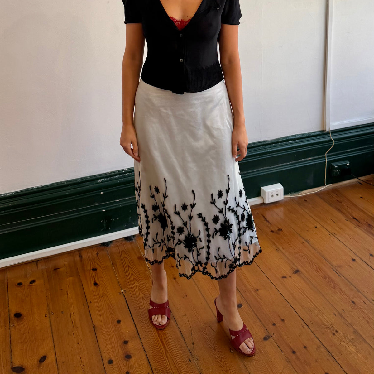 Vintage Designer Beaded Midi Skirt