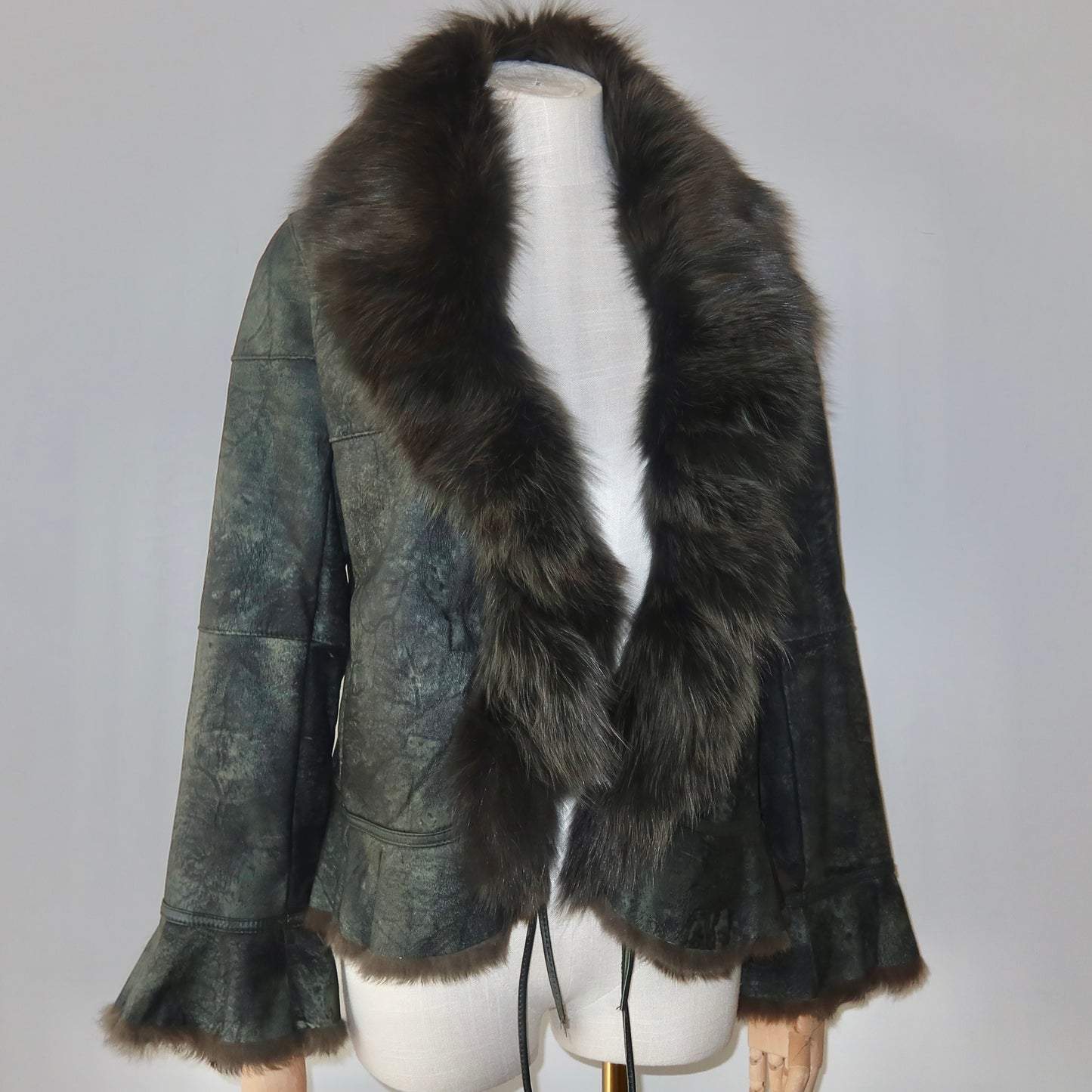 Vintage Green Fur and Leather Jacket