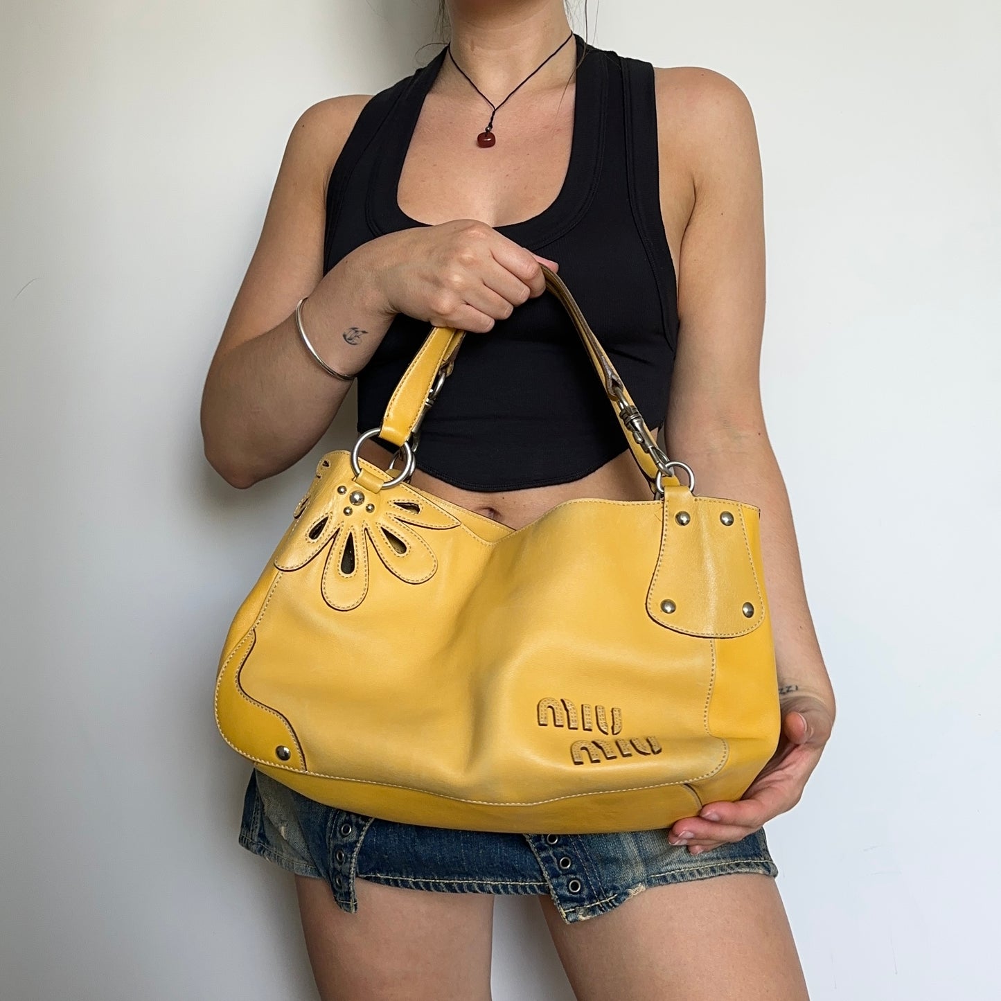 Miu Miu Yellow Logo Shoulder Bag