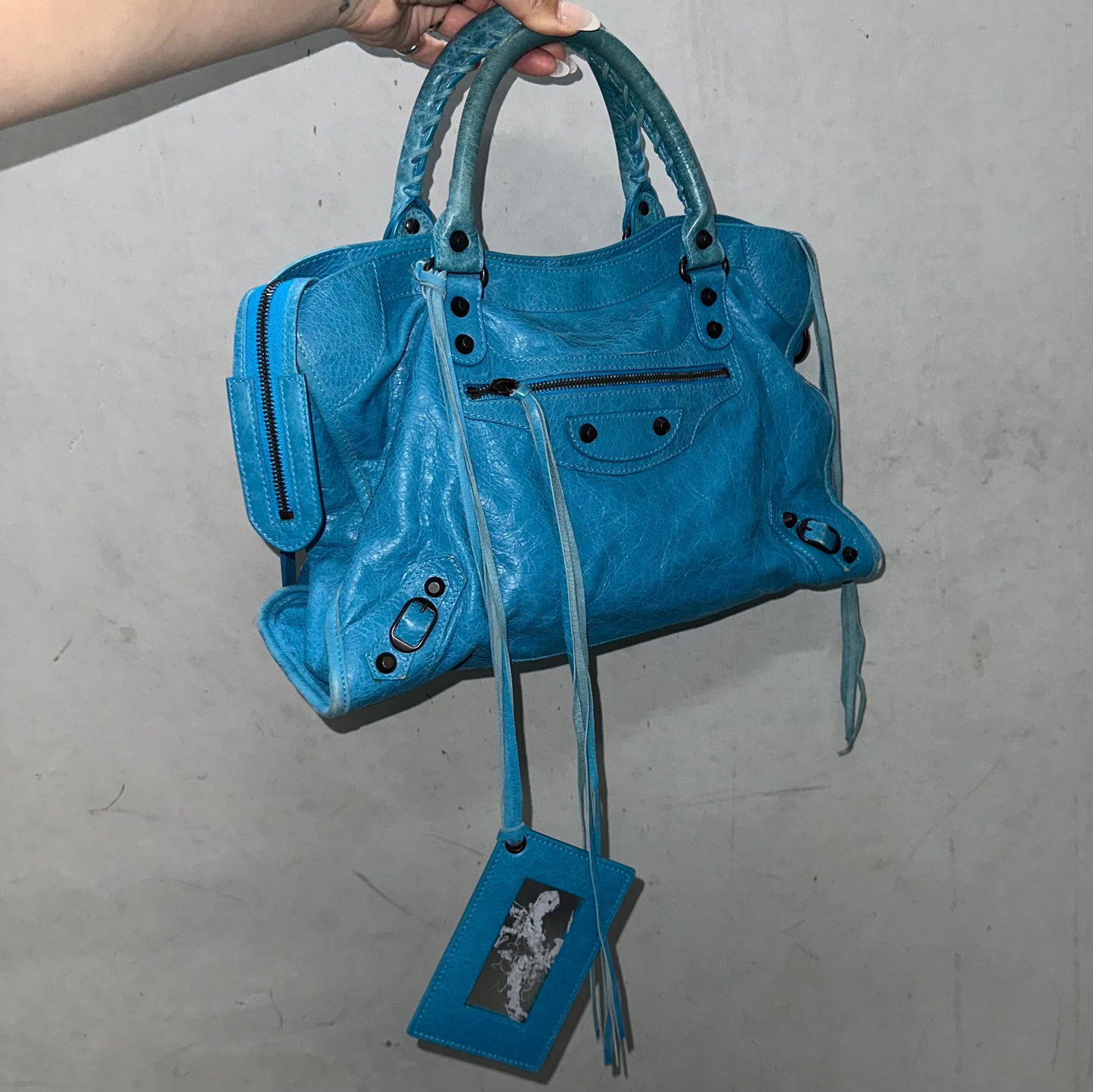 Balenciaga Motorcycle Bag in Bright Blue