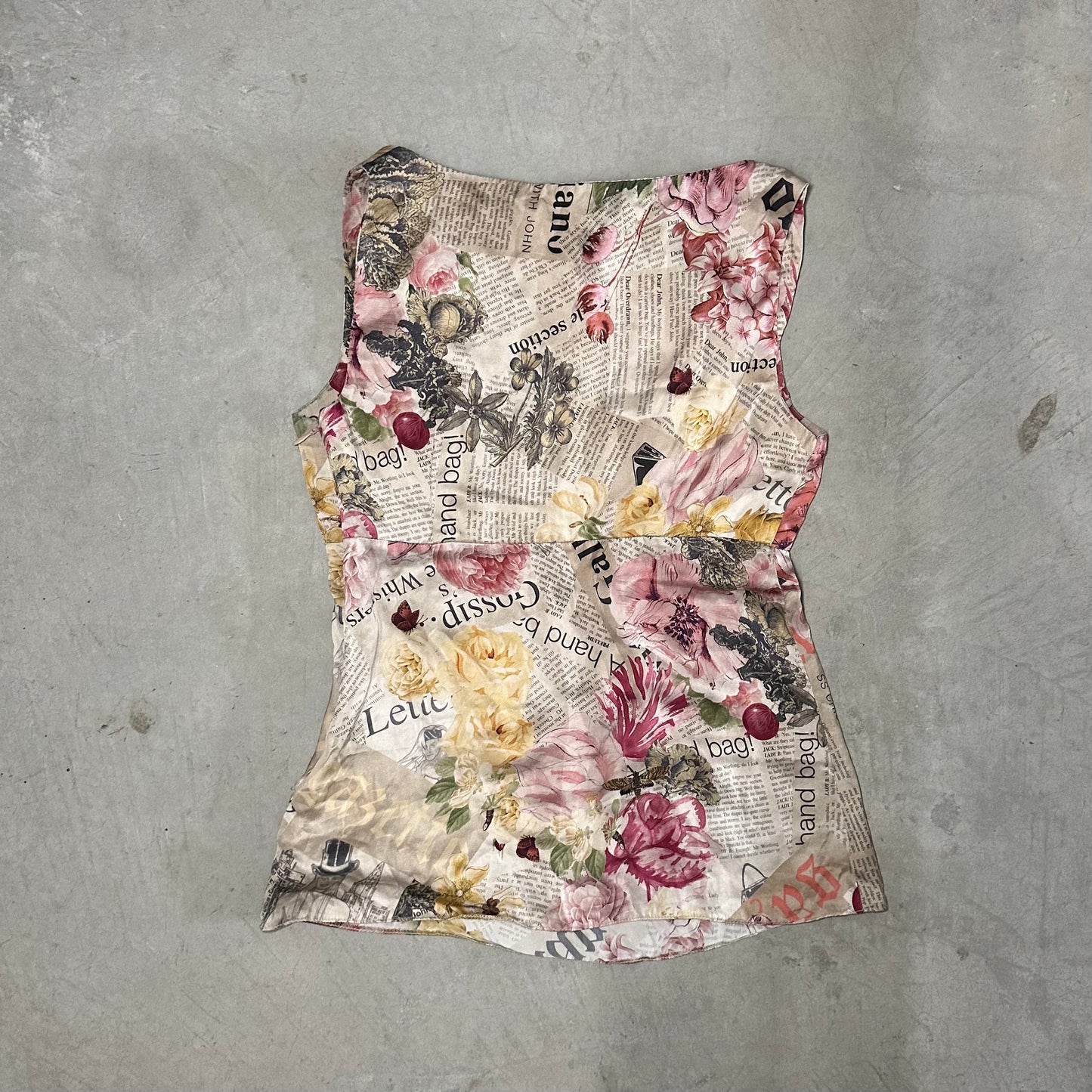John Galliano Silk Newspaper Print Top