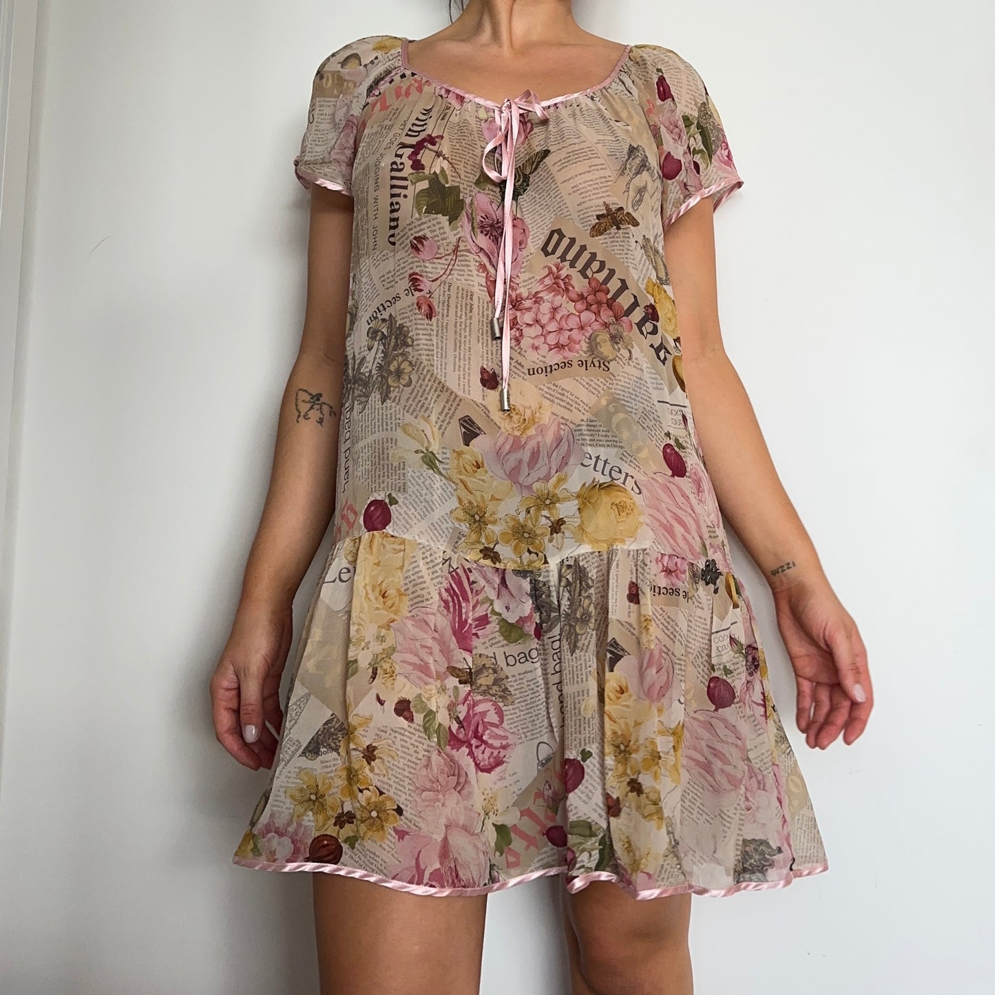 John Galliano Newspaper Print Babydoll Dress