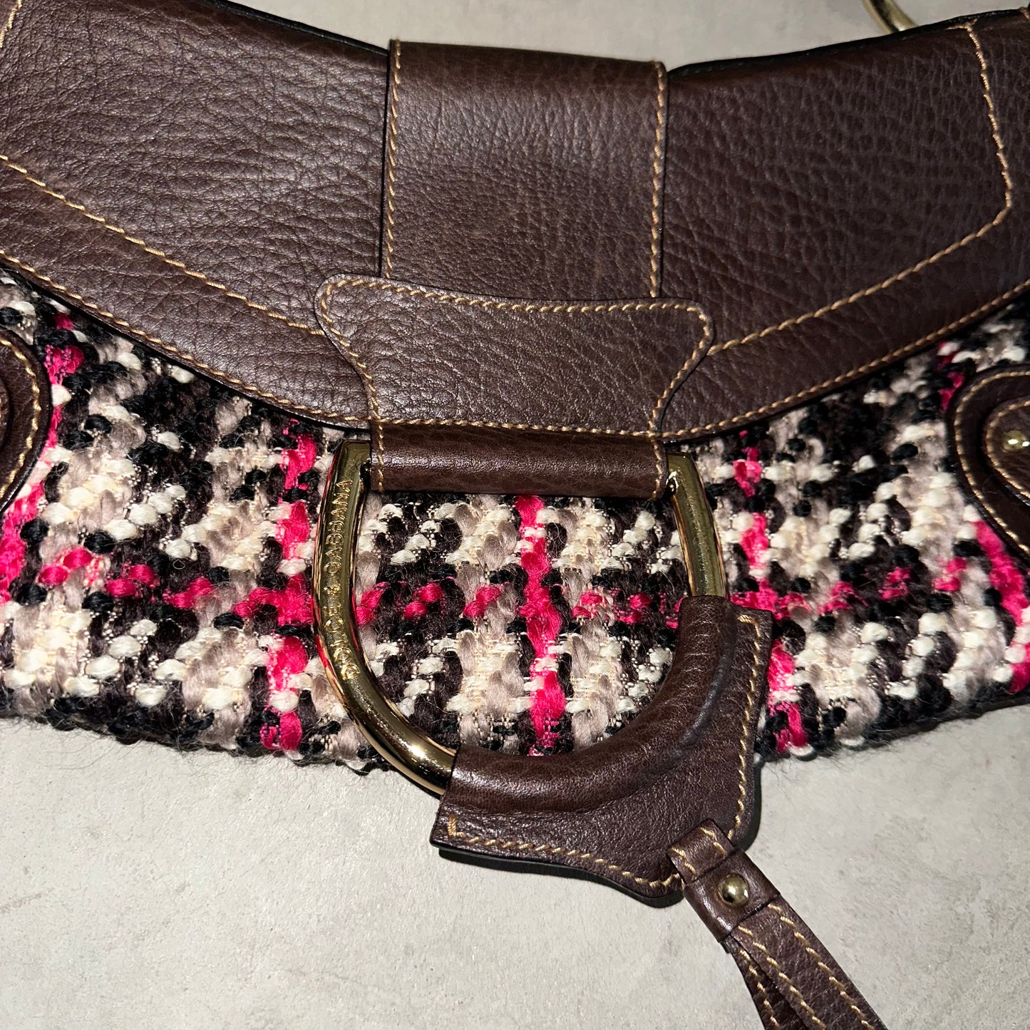 Dolce & Gabbana Large Tweed and Leather Flap Front Handbag