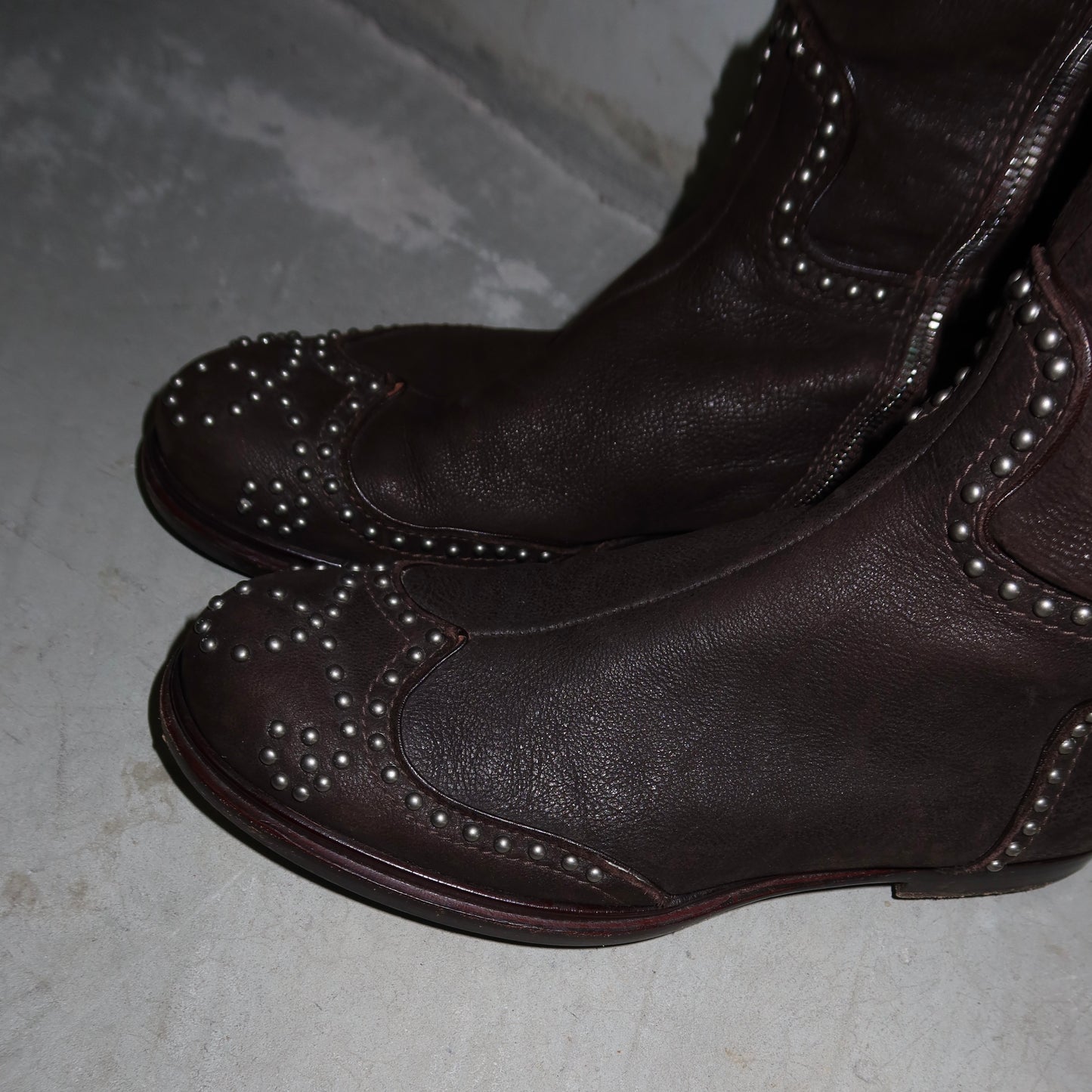 Miu Miu Brown Leather Studded Boots (37)