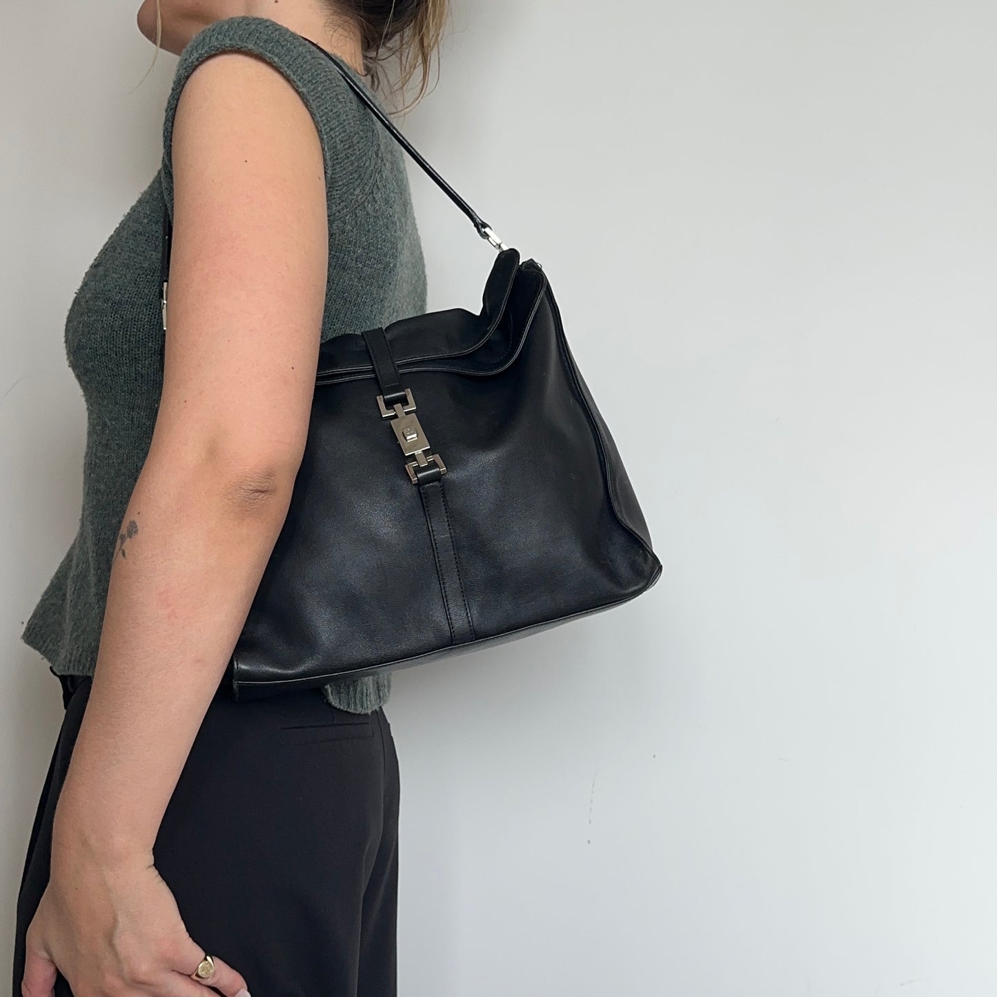 Gucci Square Black Leather Jackie Bag