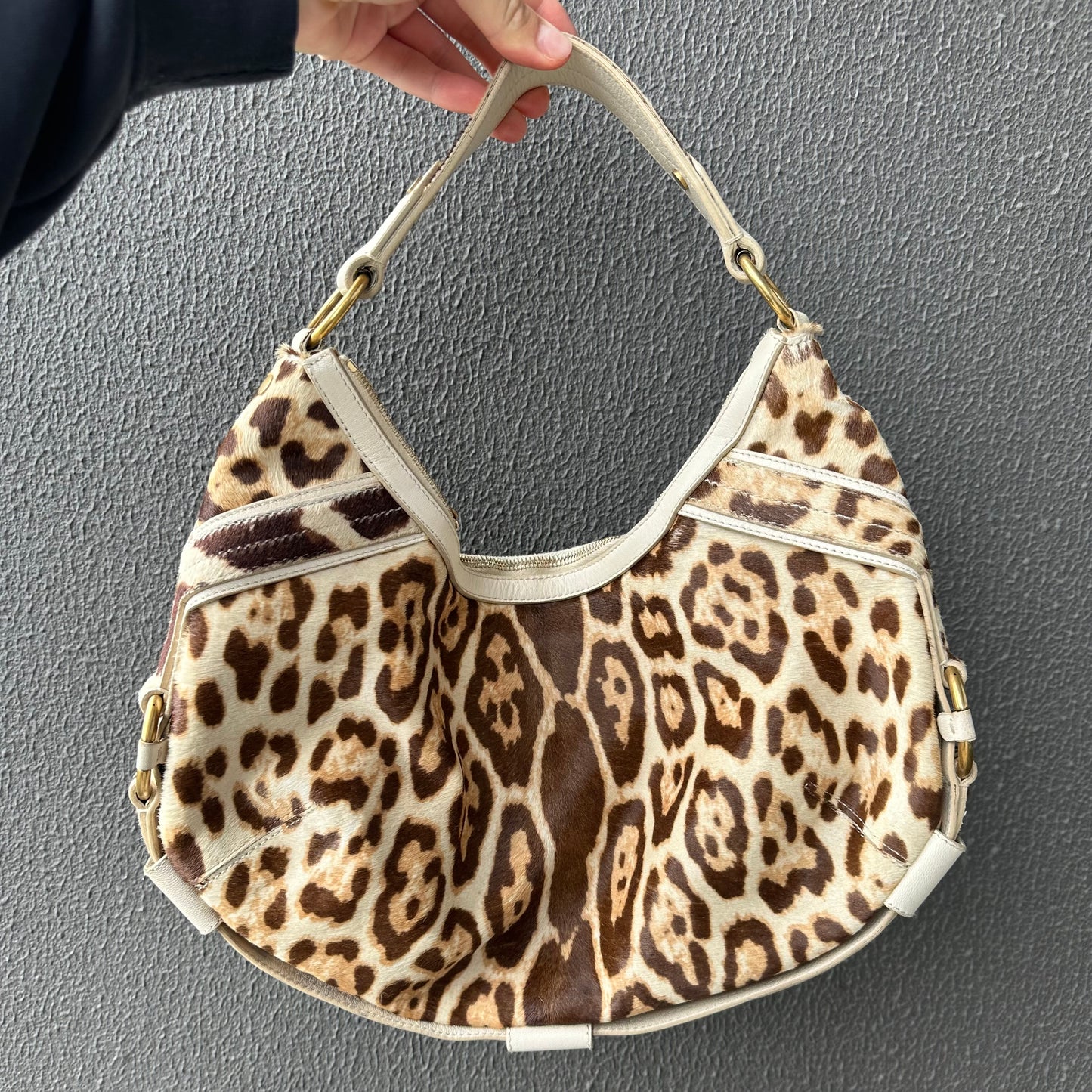 YSL Leopard Print Cowhide Crescent Bag