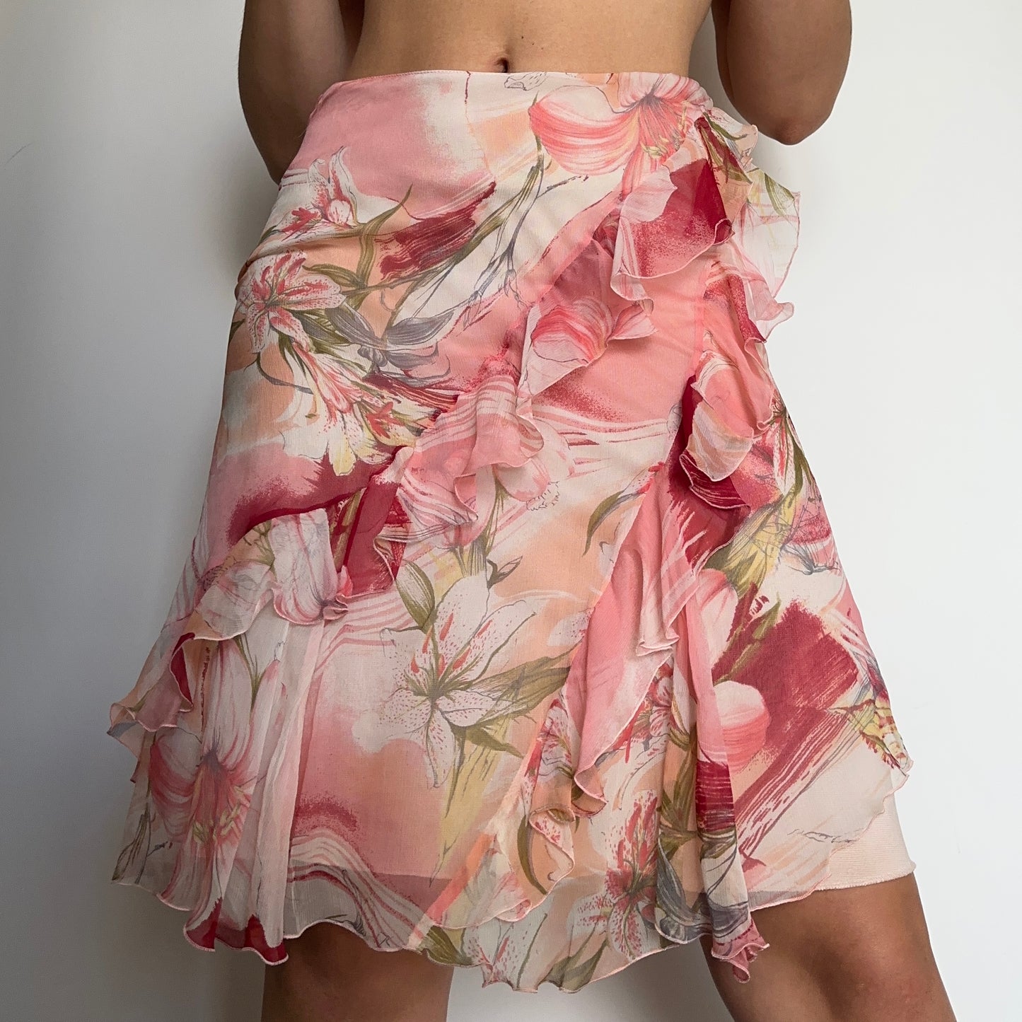 Blumarine 90’s Floral Silk Ruffle Skirt
