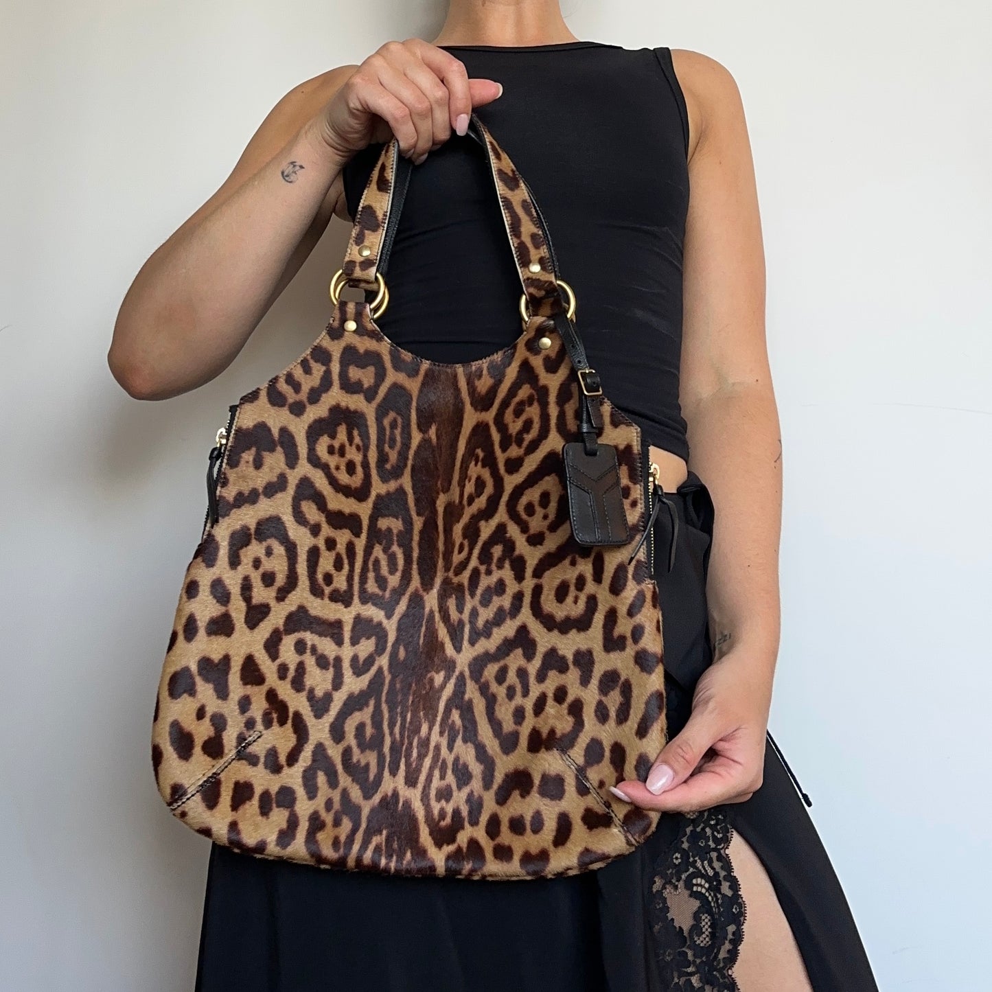 Yves Saint Laurent Cowhide Leopard Print Tote