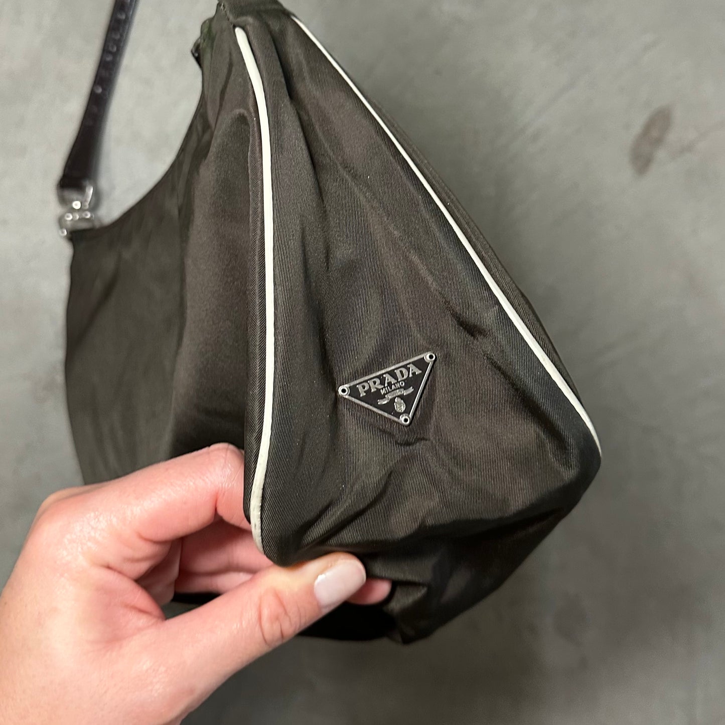 Prada Brown Nylon Floral Shoulder Bag