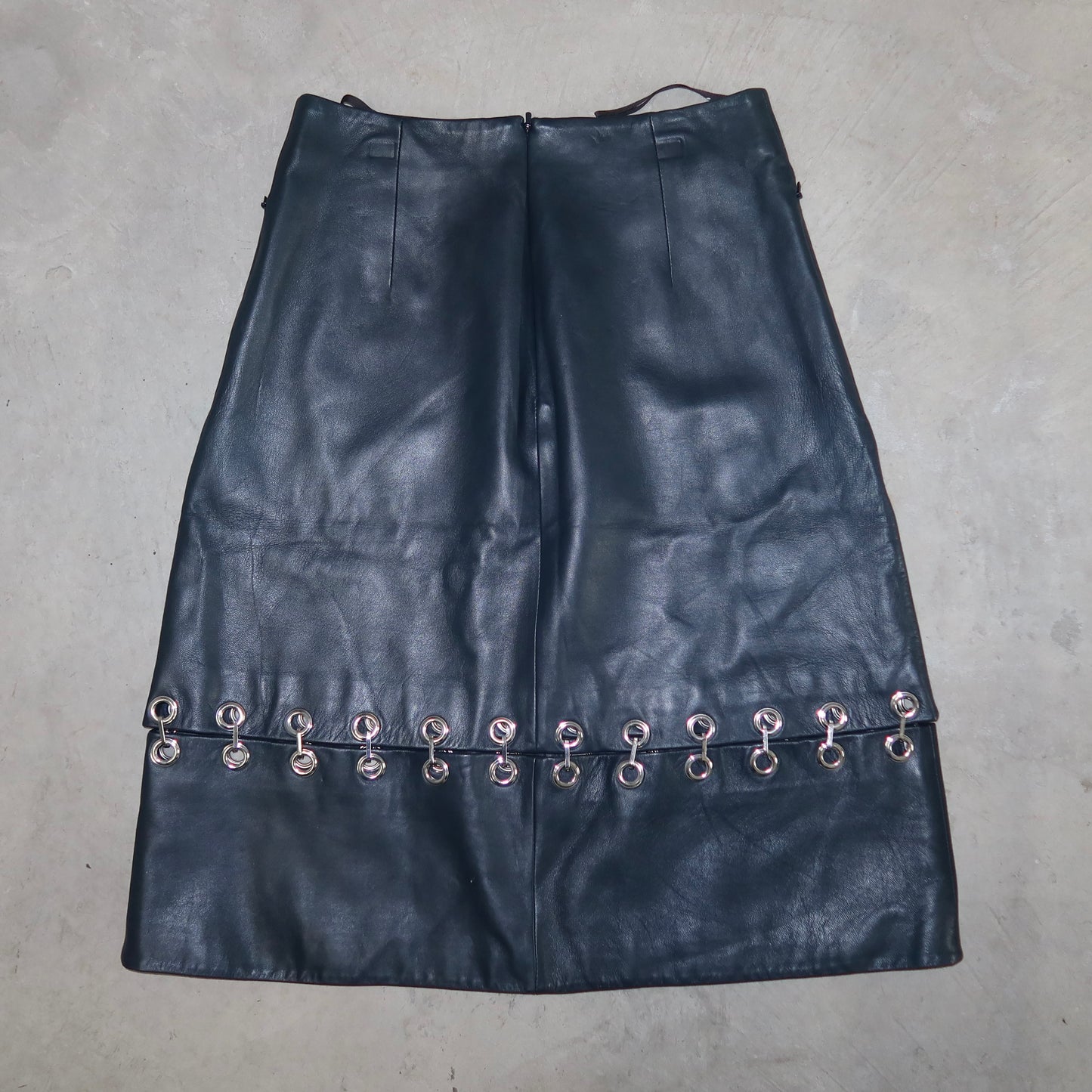 Tibi Blue Leather Grommet Skirt