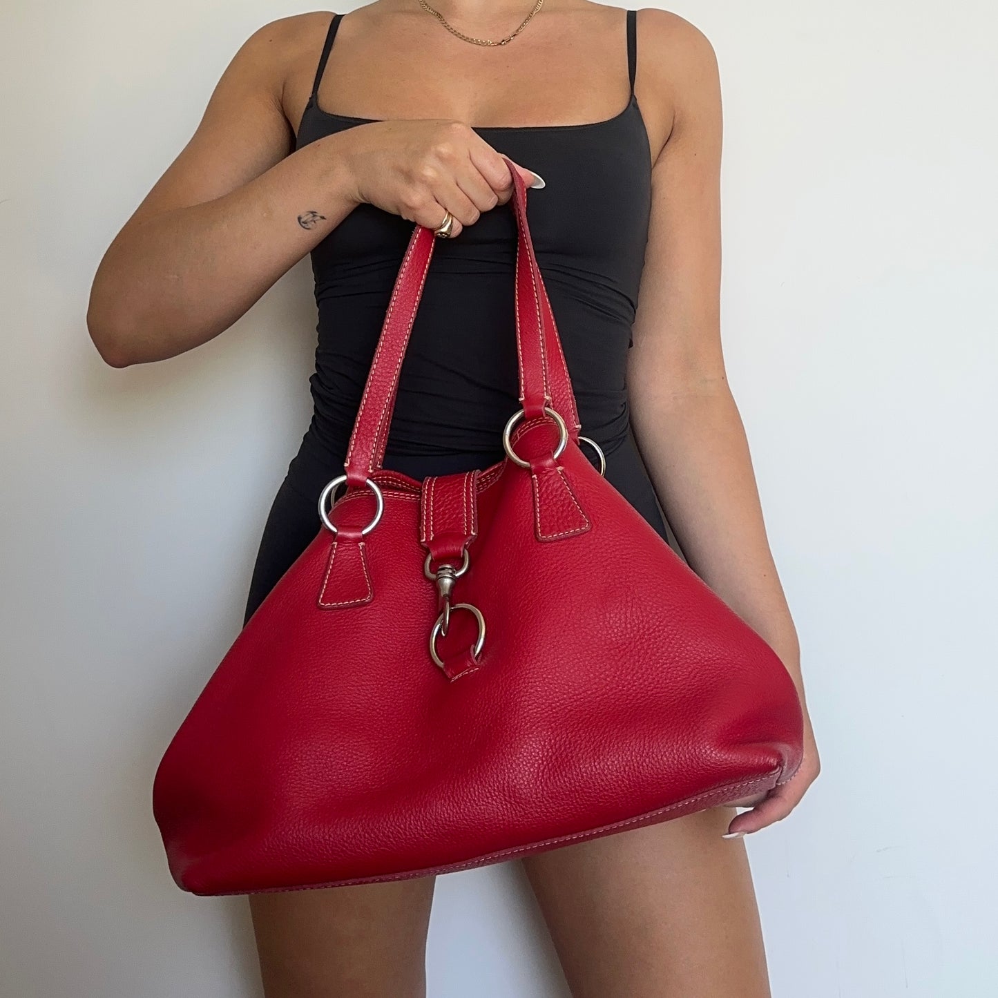 Miu Miu Red Leather Clasp Front Tote