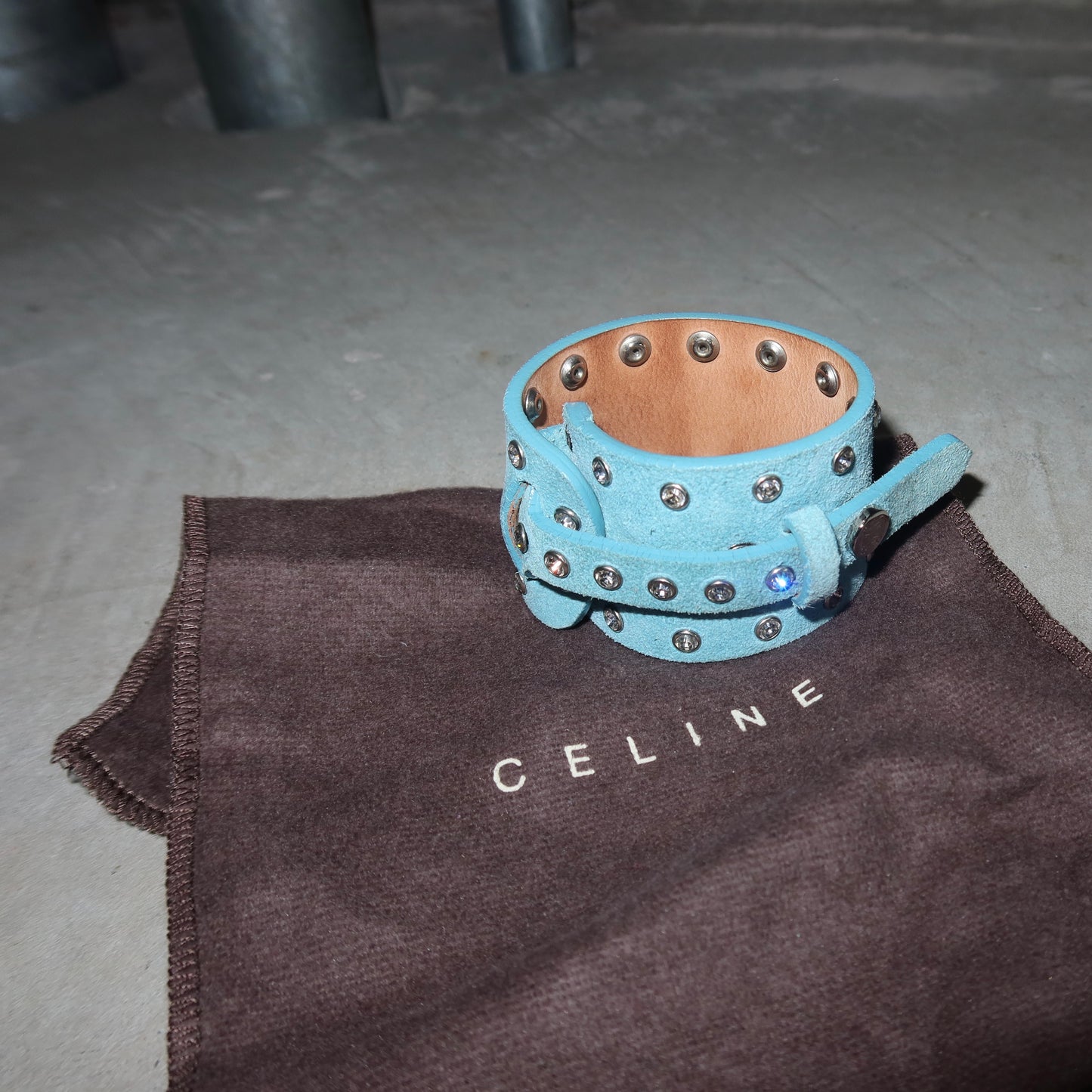 Celine Blue Suede Rhinestone Cuff