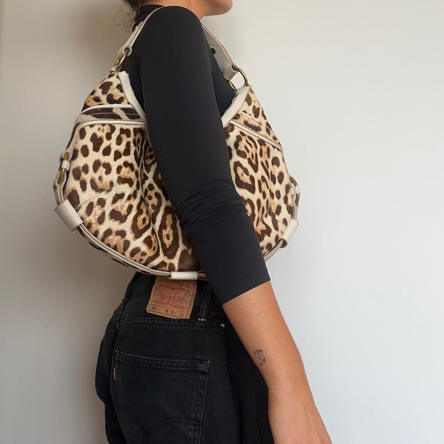 YSL Leopard Print Cowhide Crescent Bag