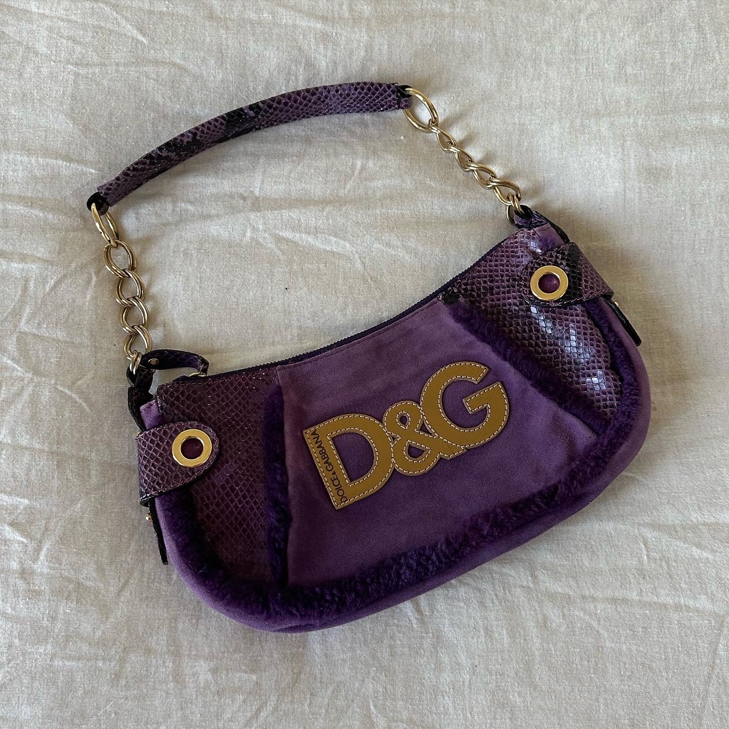 D&G Purple Shearling & Snakeskin Bag