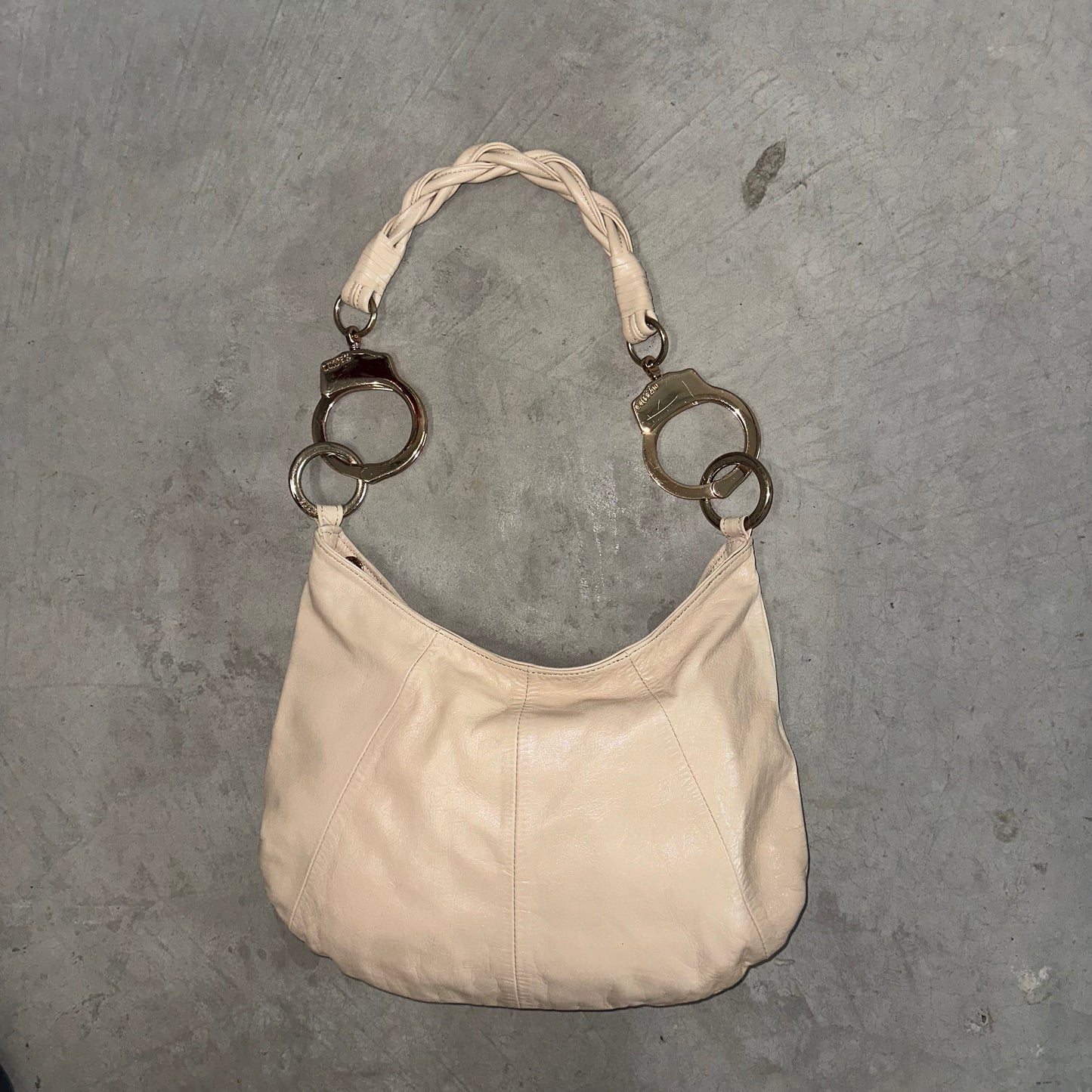Cuffz Beige Leather Double Bag with Rose Gold Hardware