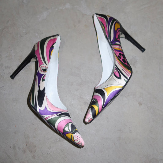 Emilio Pucci Printed Satin Heels (37.5)