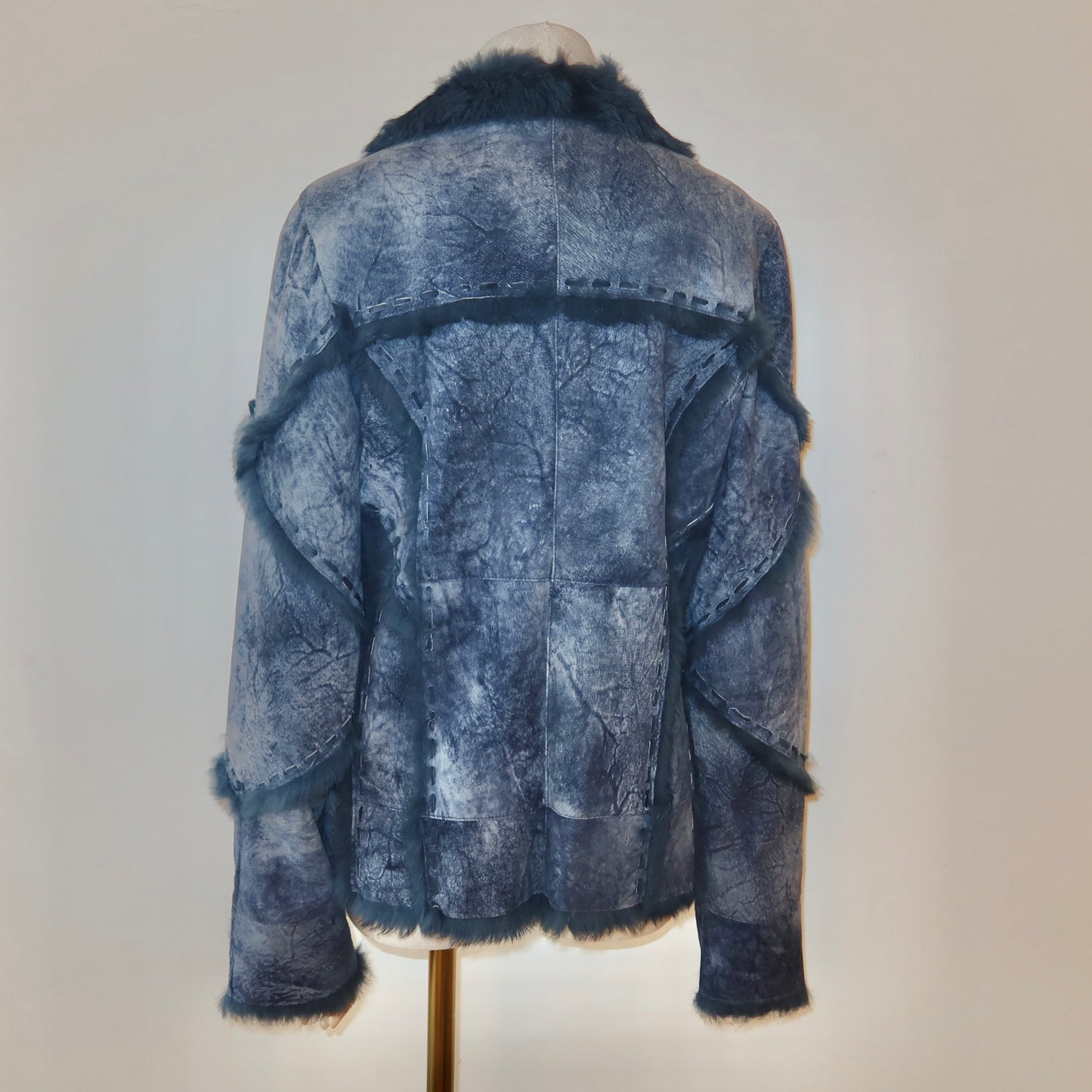 Vintage Blue Leather and Real Fur Coat