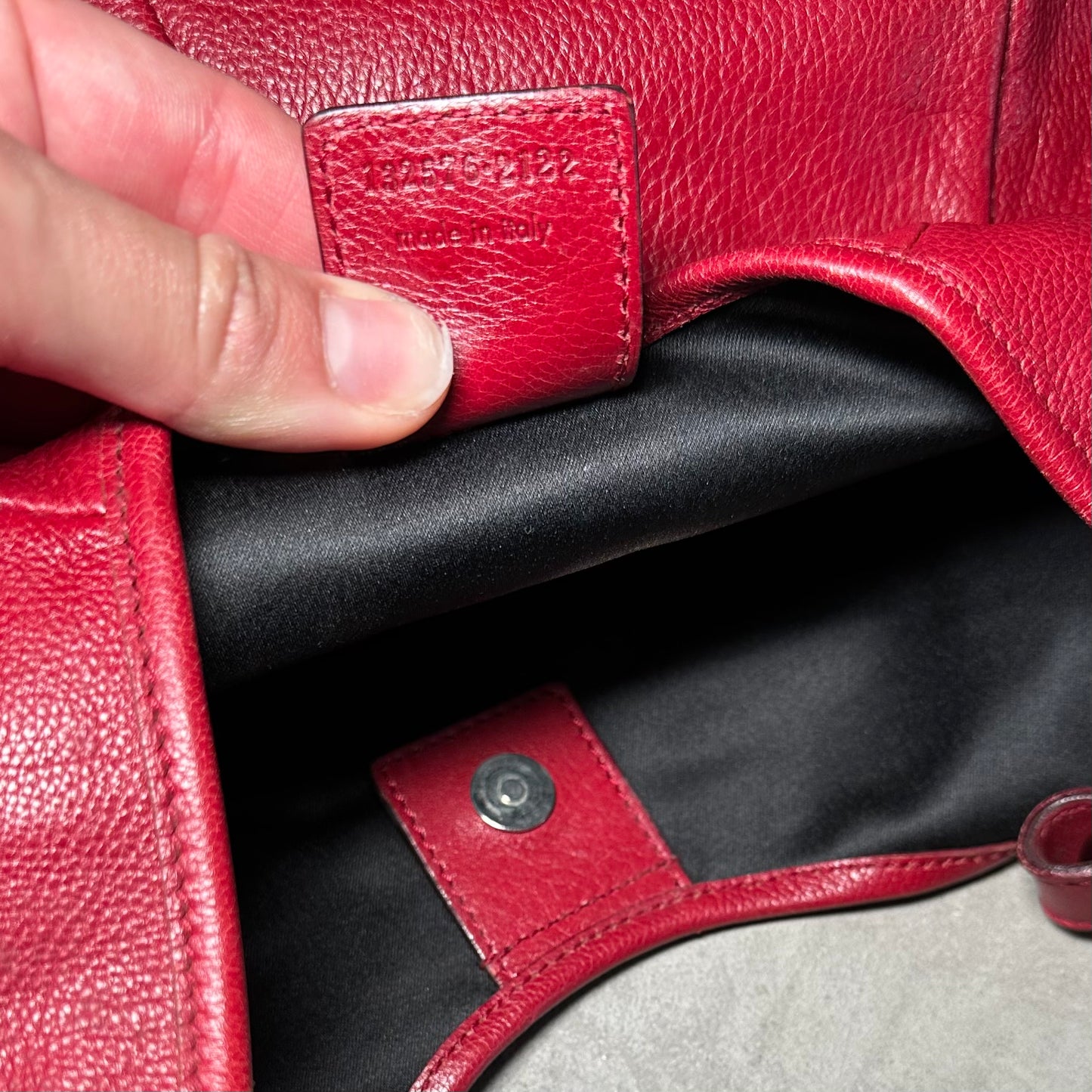 YSL Red Mombasa with Studded Logo