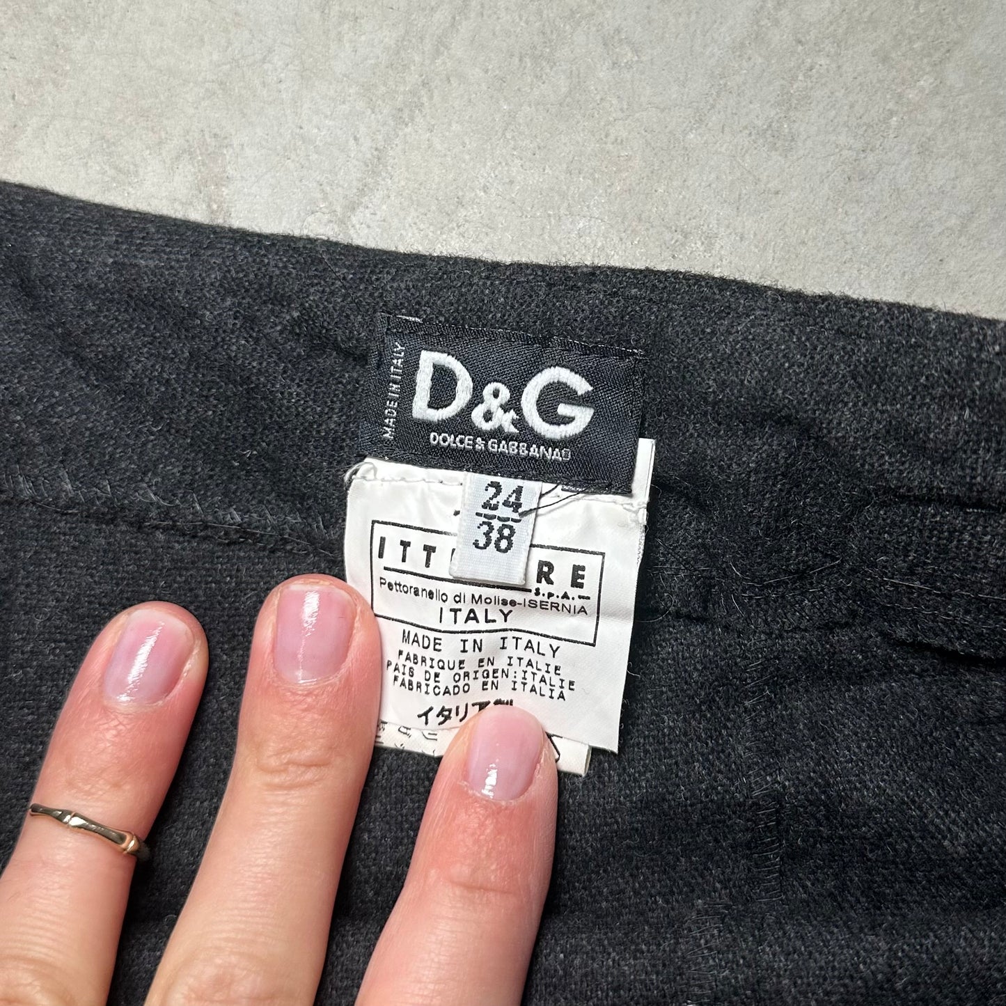 D&G Asymmetric Hem Pleated Wool Mini Skirt