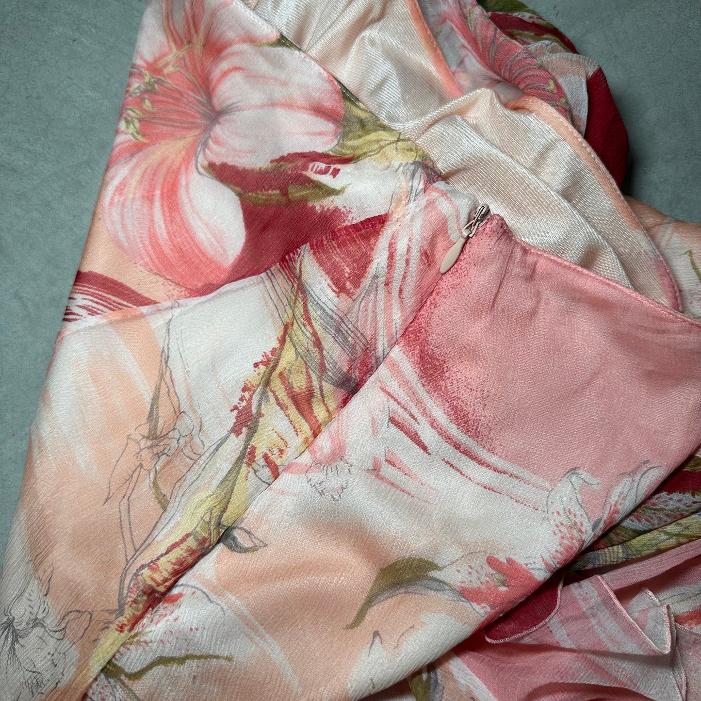 Blumarine 90’s Floral Silk Ruffle Skirt
