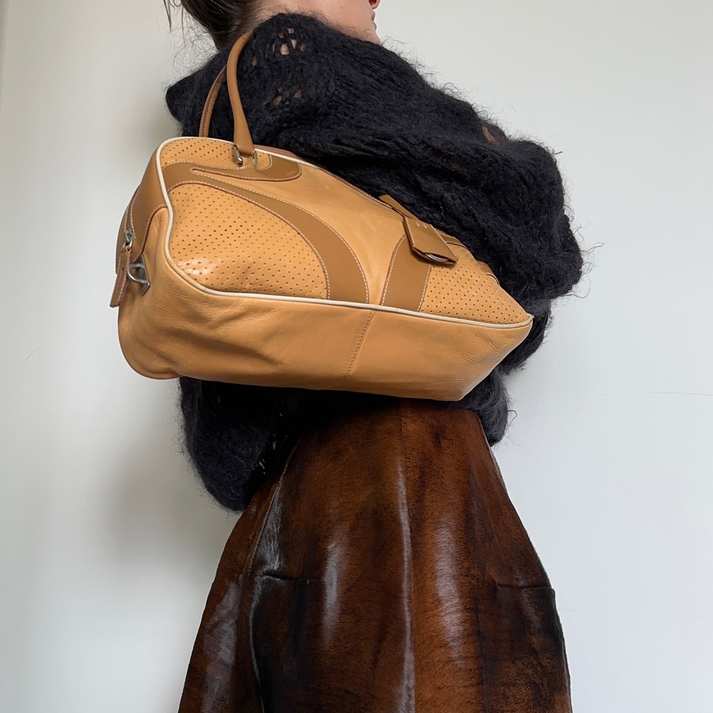Prada Brown Leather Bowling Bag