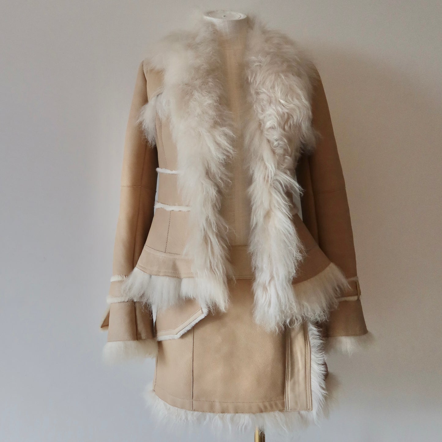 Burberry Shearling Coat and Skirt Set