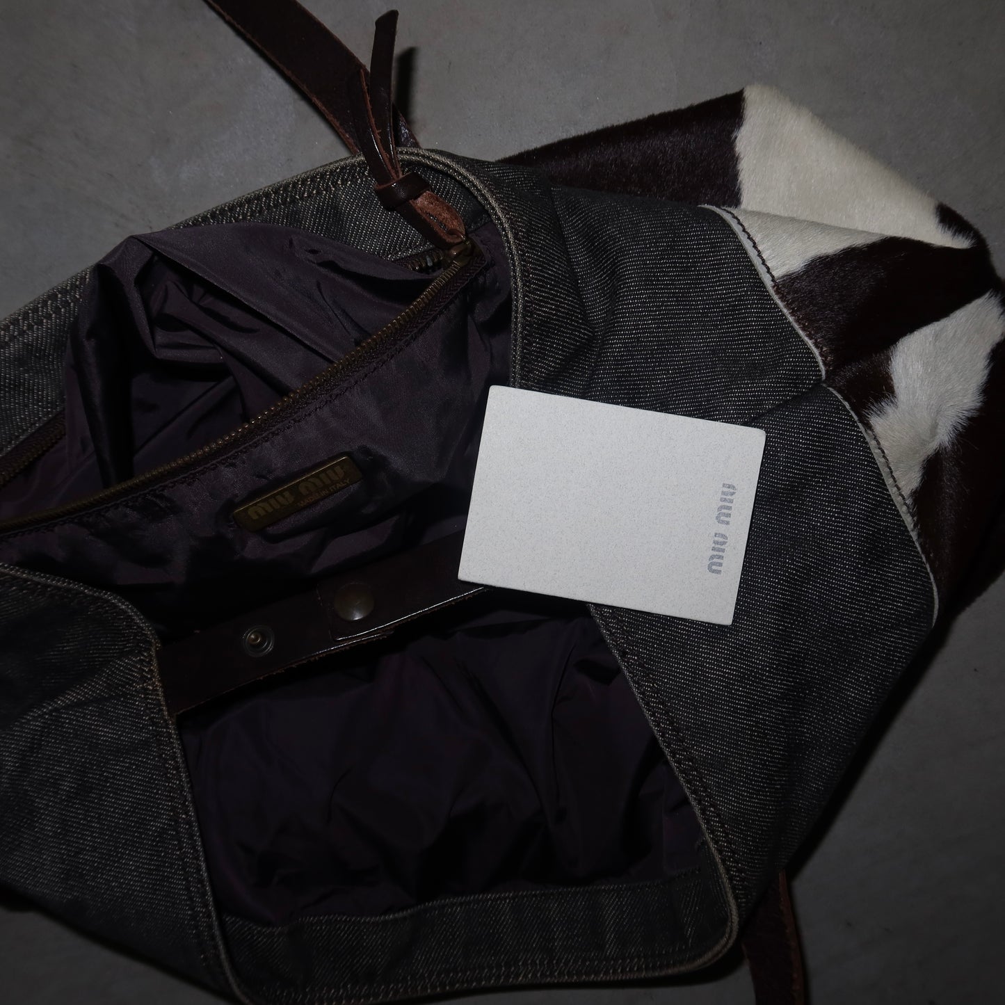 Miu Miu Cowhide and Denim Tote Bag