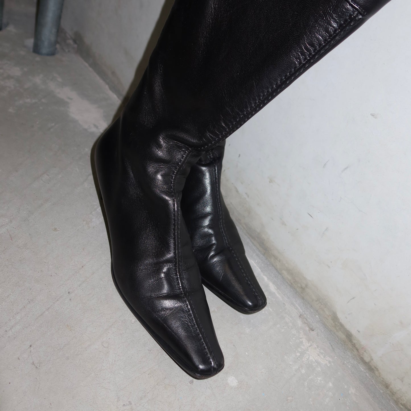 Prada Square Toe Heeled Buckle Boots (37.5)