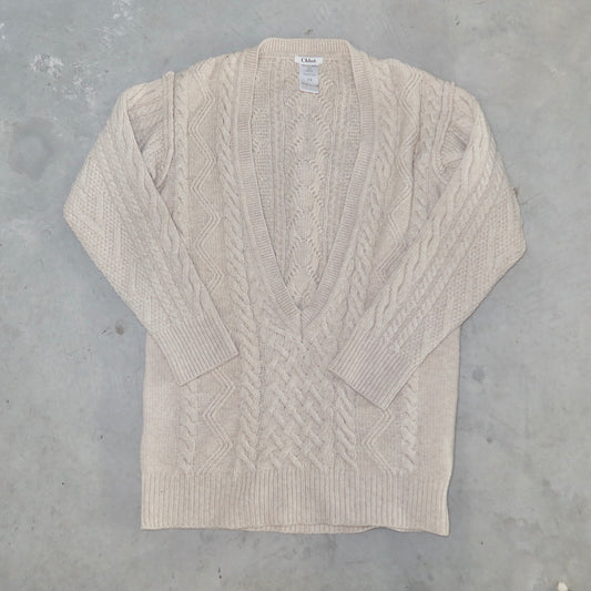 Chloé AW2004 Cable Knit Deep V Jumper