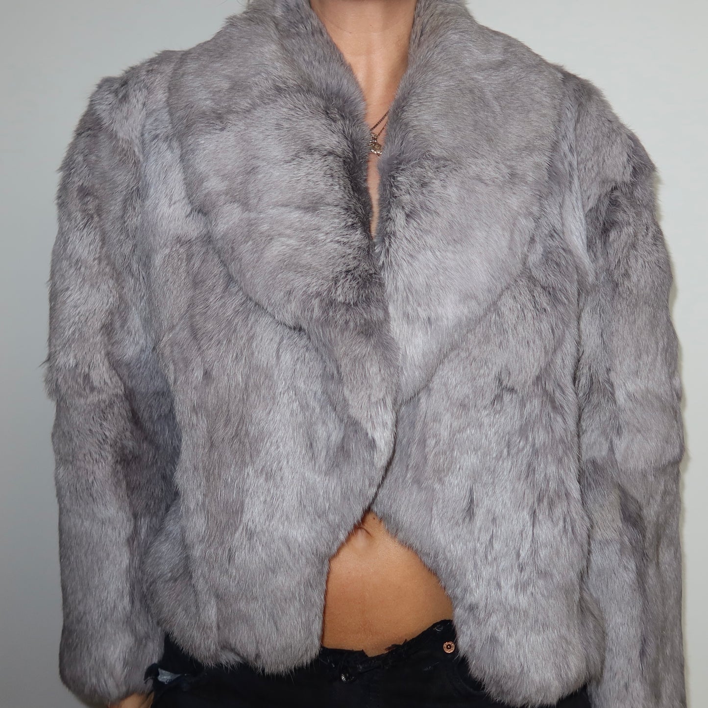 Vintage Grey Oversized Rabbit Fur Jacket
