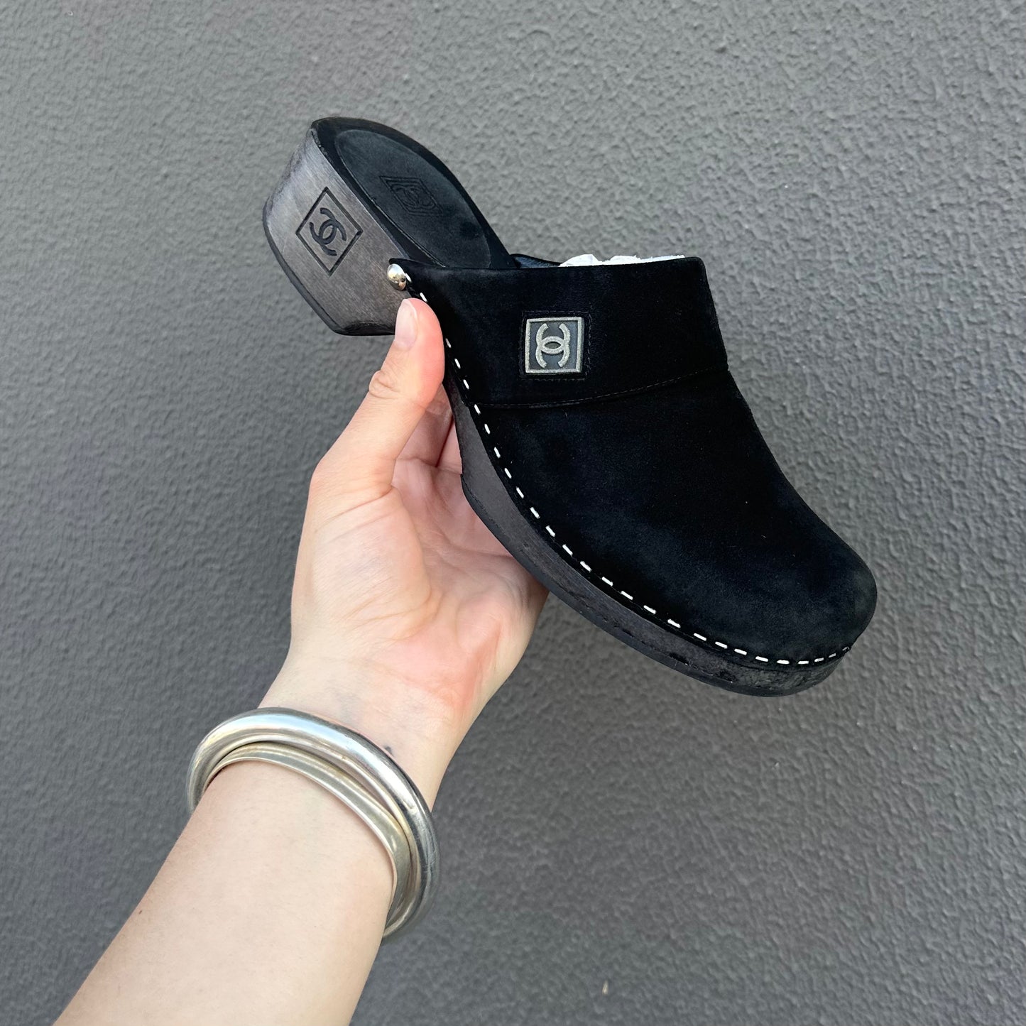Chanel Black Suede Clogs (38)