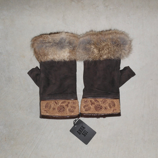 Anna Sui Suede and Rabbit Fur Gloves (BNWT)