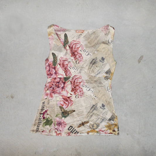 John Galliano Silk Newspaper Print Top