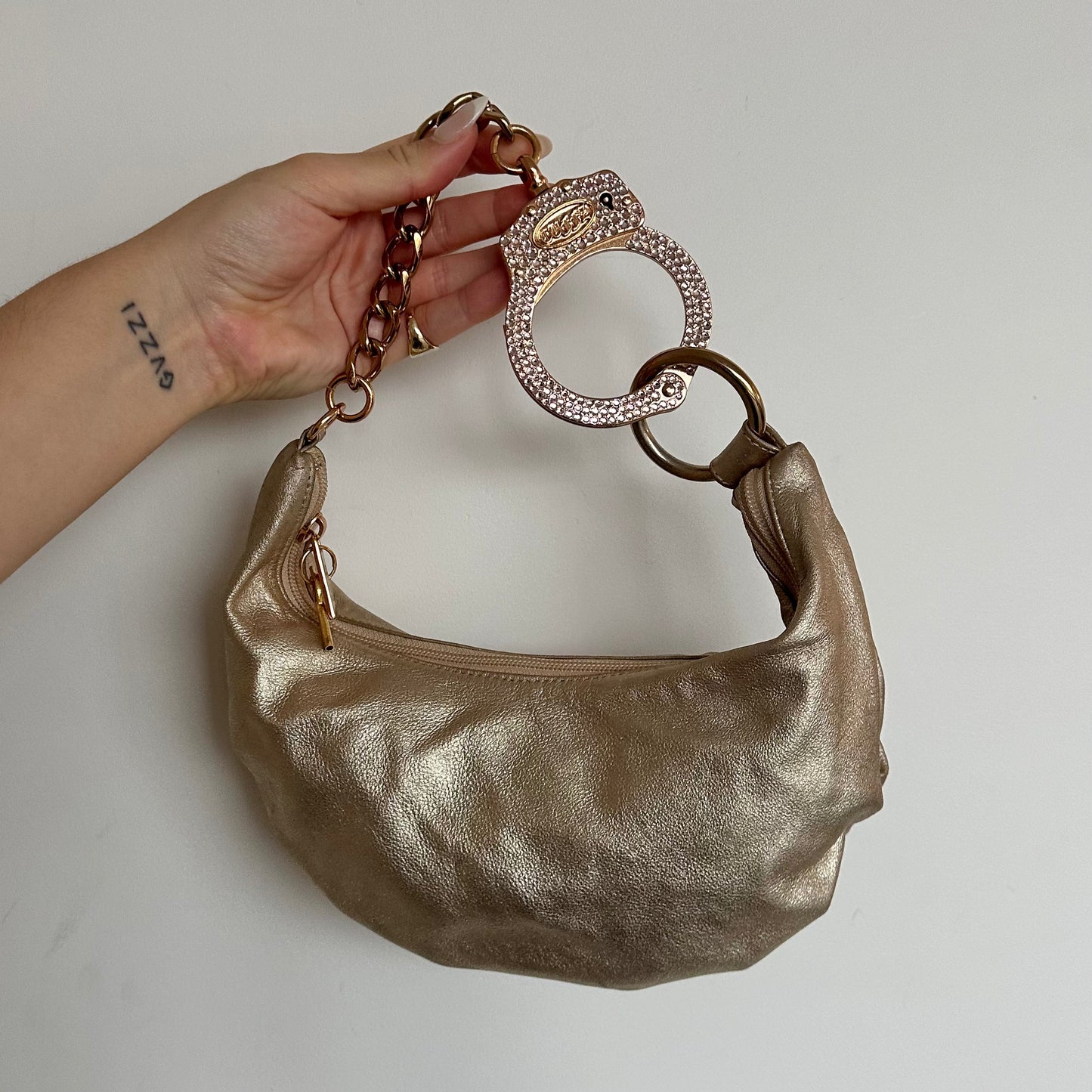Cuffz Gold Barfly Bag with Gold Hardware and Pink Swarovski