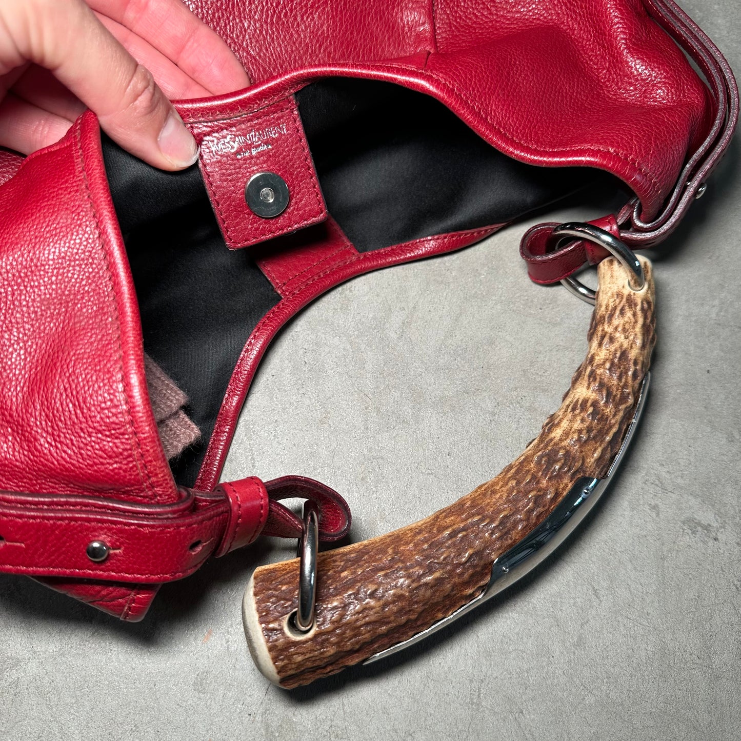 YSL Red Mombasa with Studded Logo