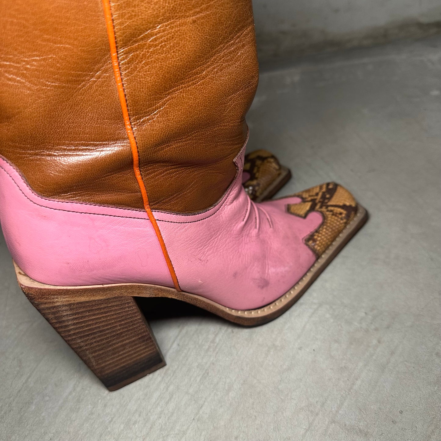 Miu Miu Rare SS1999 Pink and Python Cowboy Boots (38)