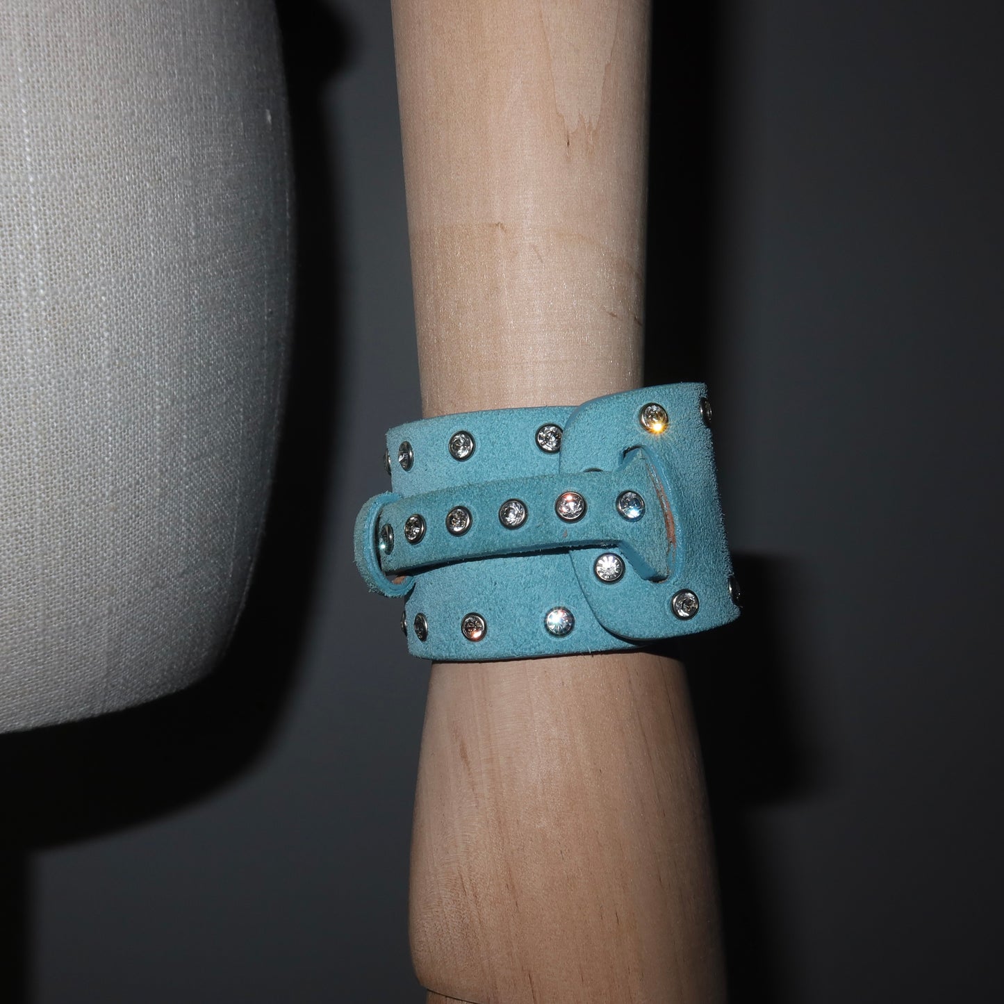 Celine Blue Suede Rhinestone Cuff