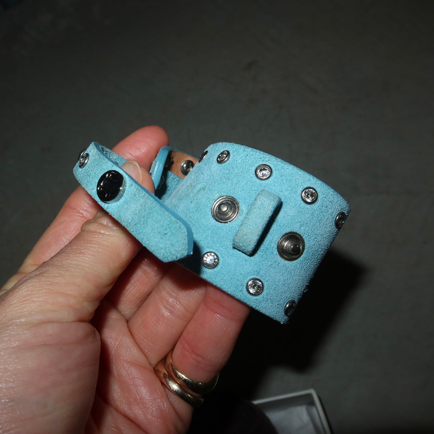 Celine Blue Suede Rhinestone Cuff