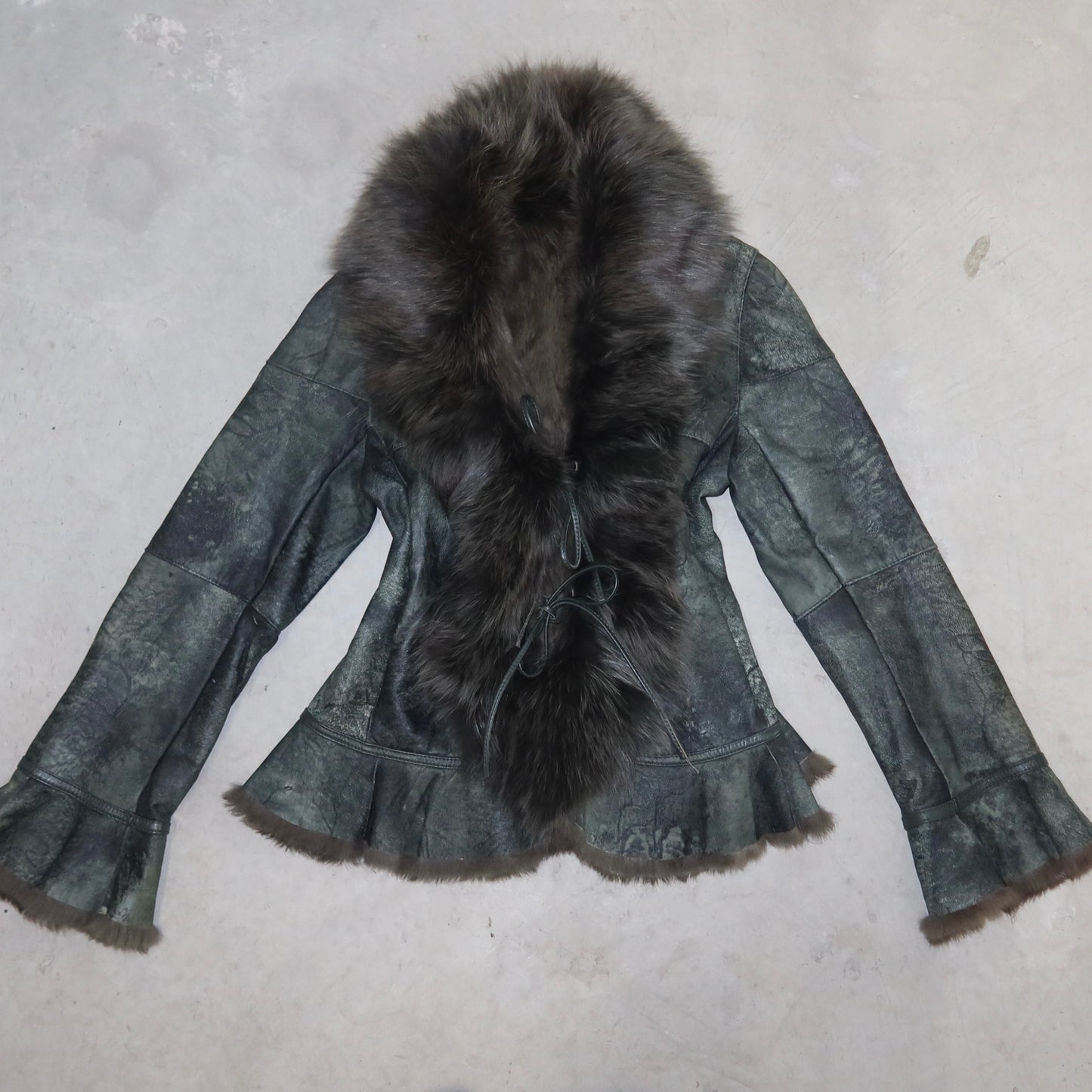 Vintage Green Fur and Leather Jacket
