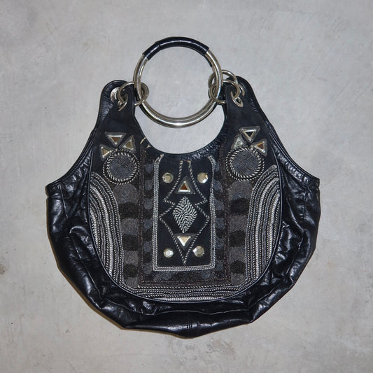 Chloé Black Leather Tapestry Nile Bracelet Bag