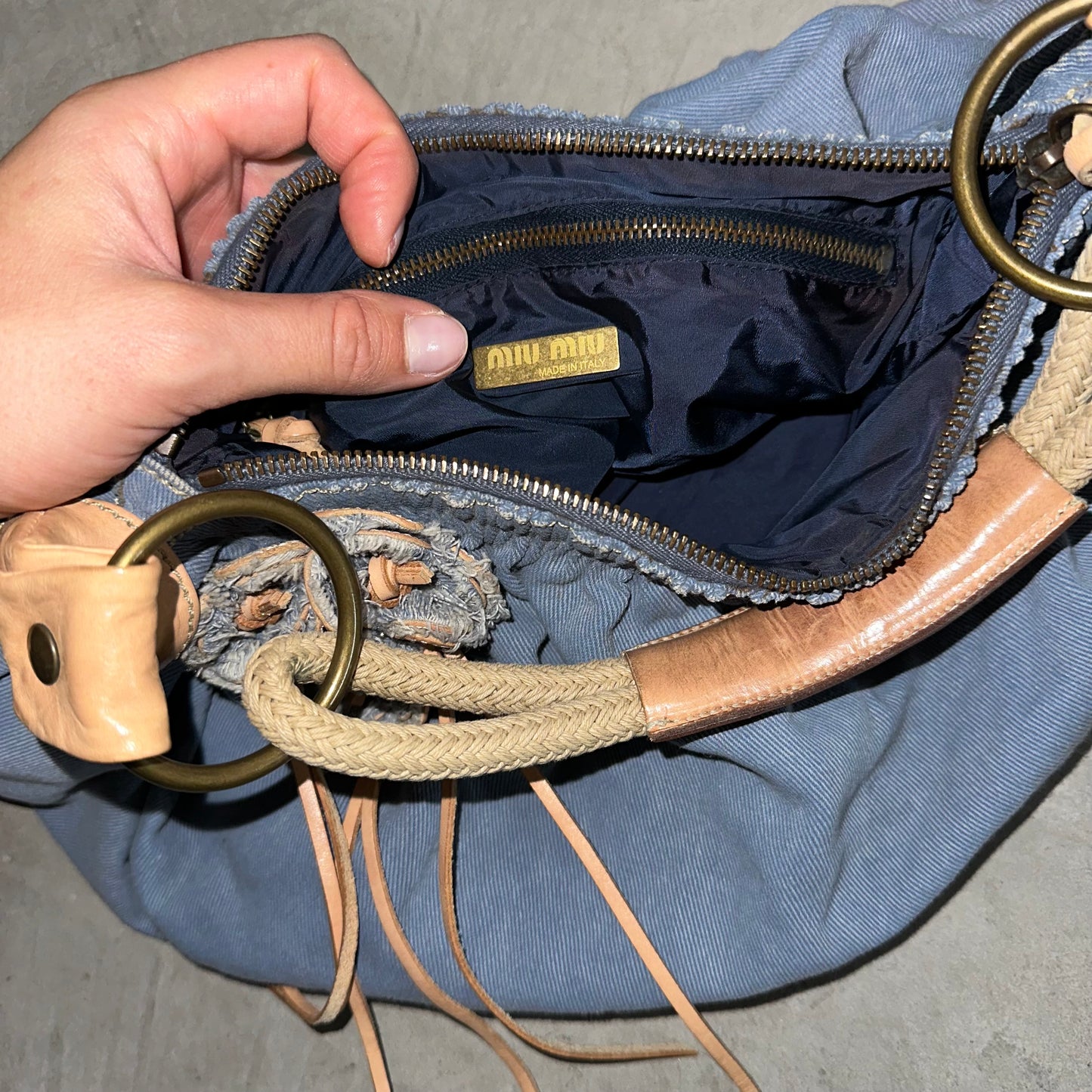 Miu Miu Denim Bag with Flower Appliqué