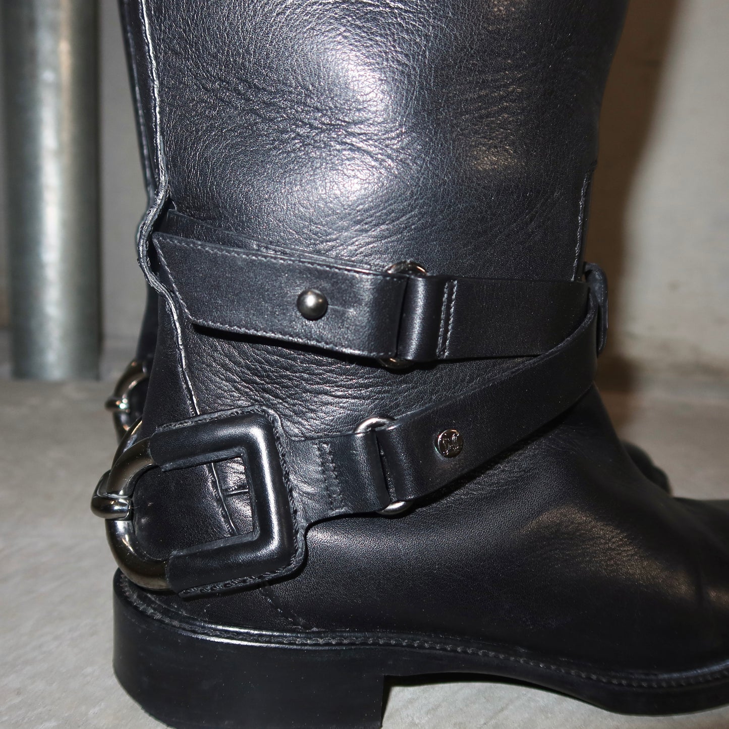 Celine Black Leather Horse-Bit Boots (37)