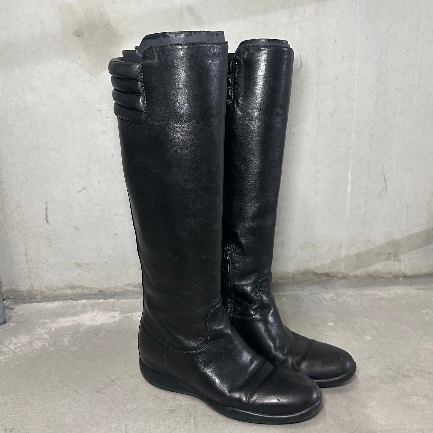 Prada Sport Padded Biker Boots with Hidden Wedge (37.5)